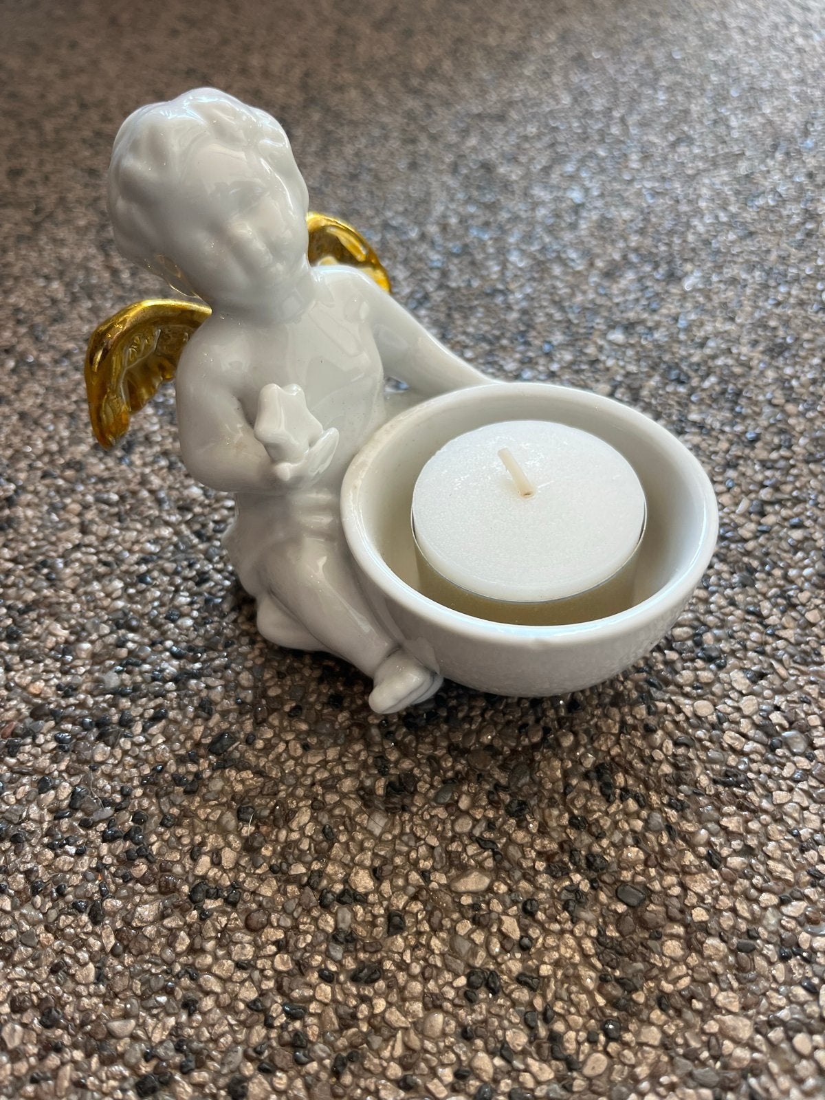 Theelichtje engel kerst - Porselein met gouden vleugels, Ophalen, Nieuw, Wit, Steen/keramiek
