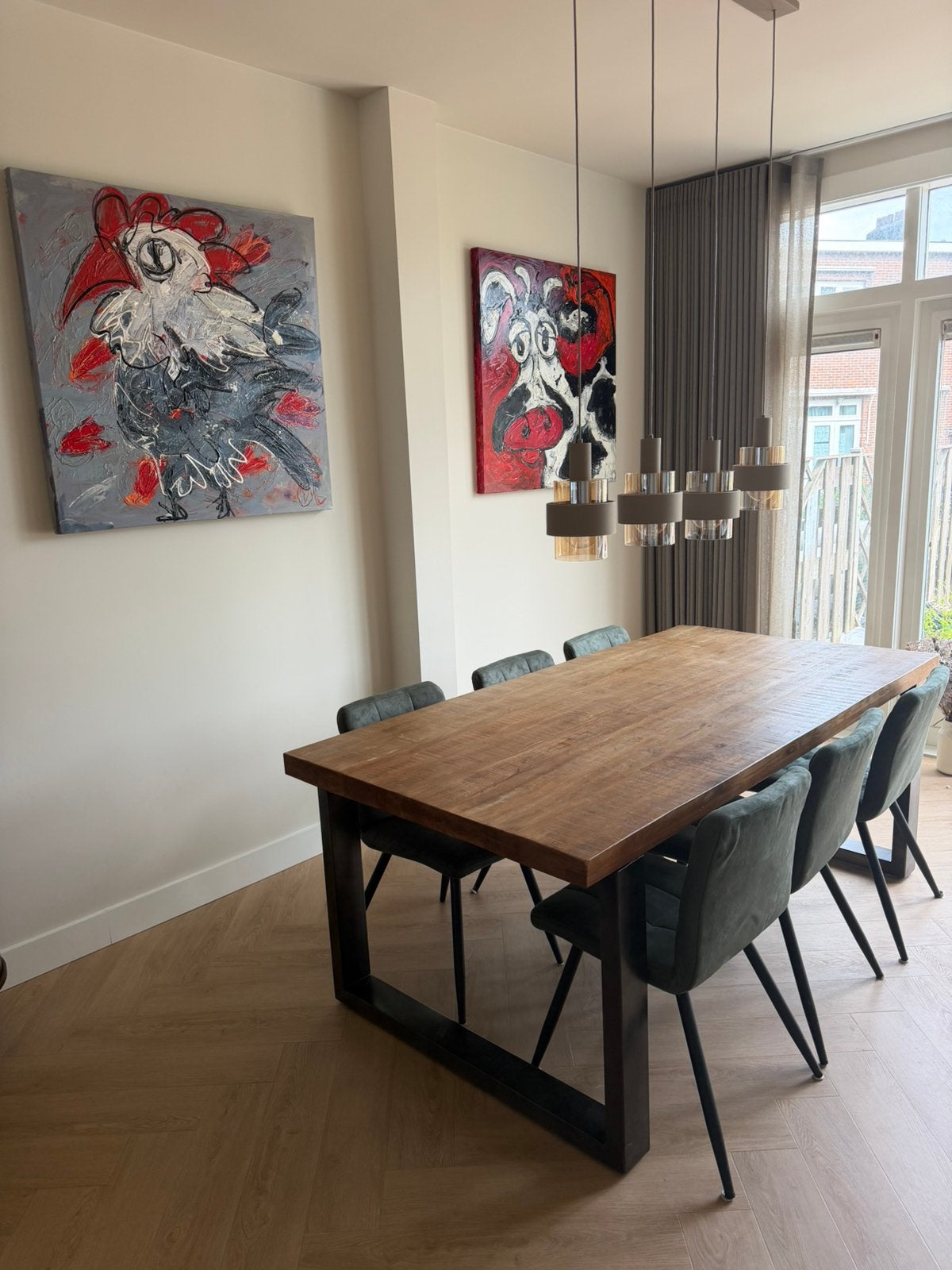 Massief houten tafel 6-8 personen, Huis en Inrichting, Tafels | Eettafels, Ophalen, 200 cm of meer, 50 tot 100 cm, Zo goed als nieuw