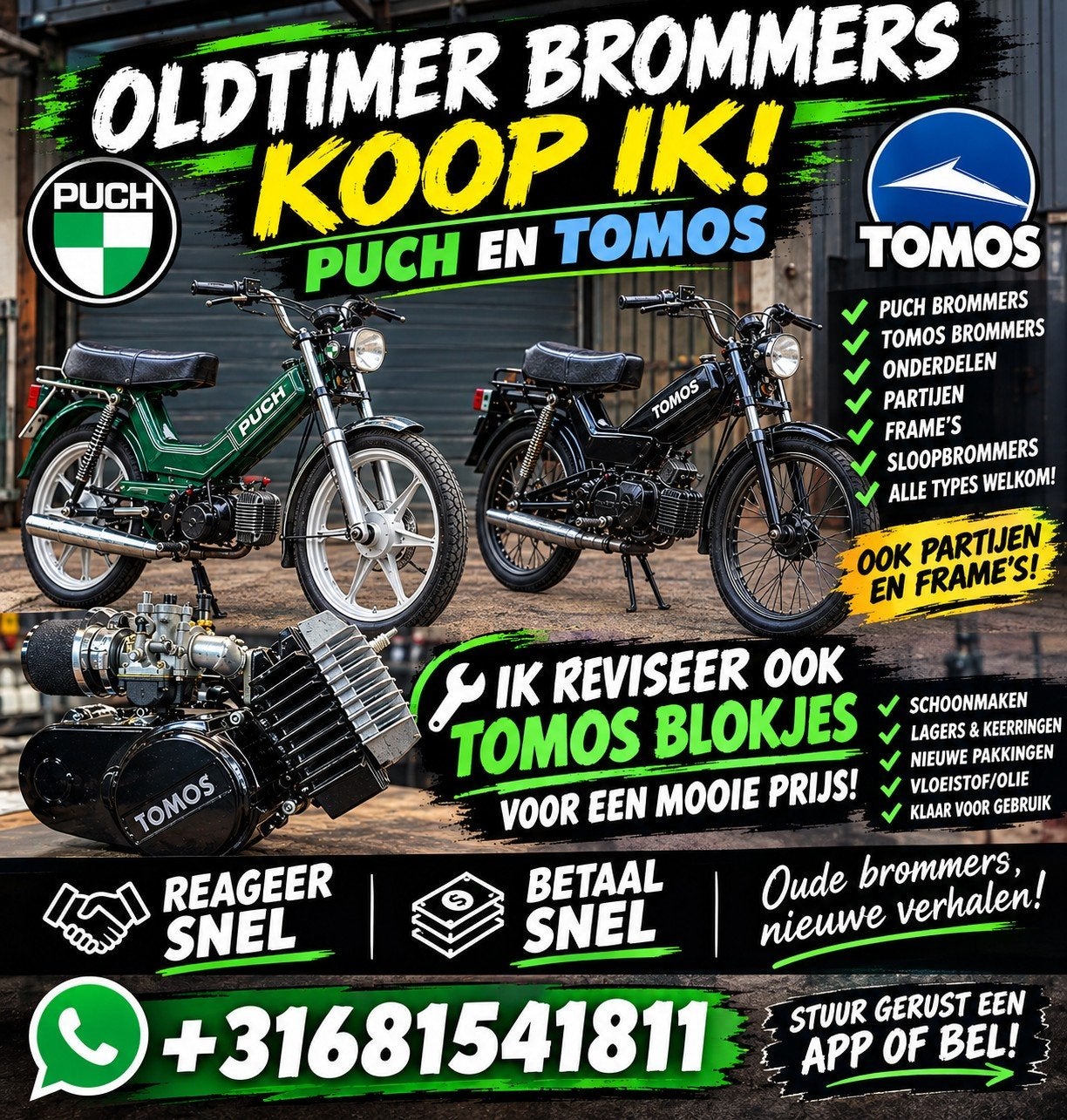 brommer inkoop!, Fietsen en Brommers, Ophalen of Verzenden