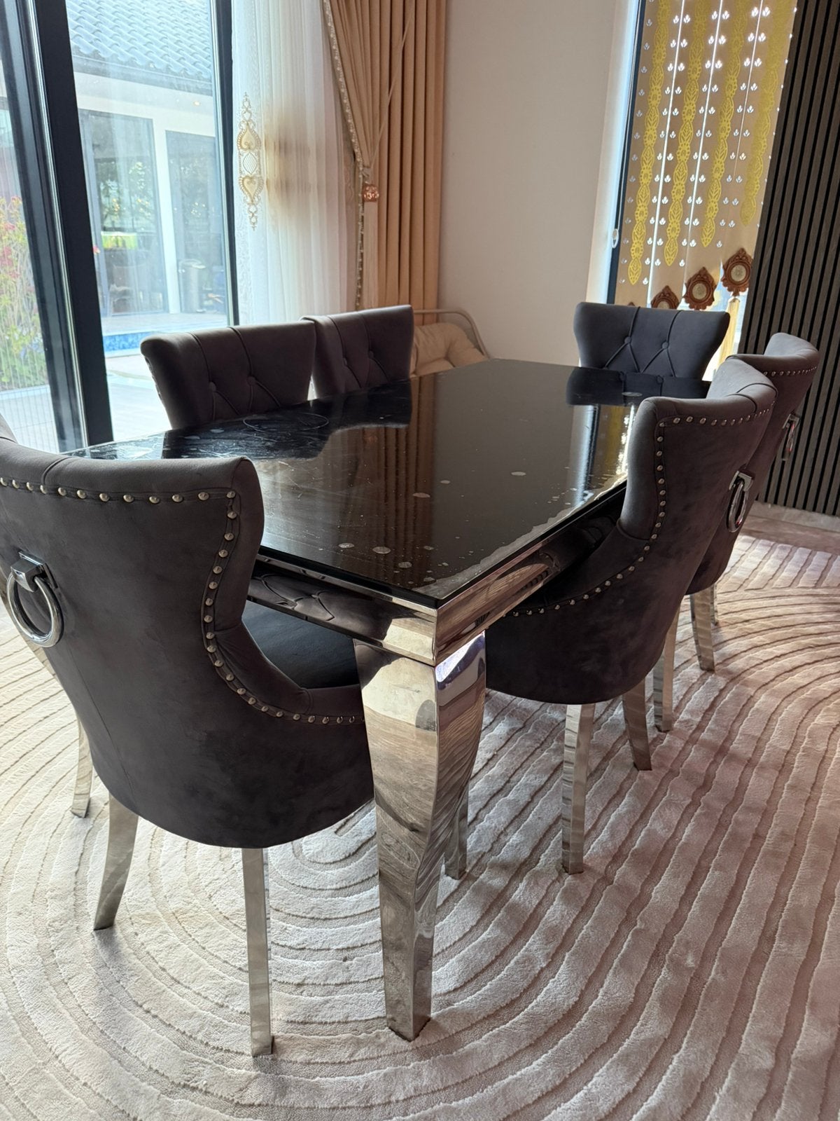 Eet en salontafel met 6 stoelen., Ophalen, Zo goed als nieuw, 4 tot 6 stoelen