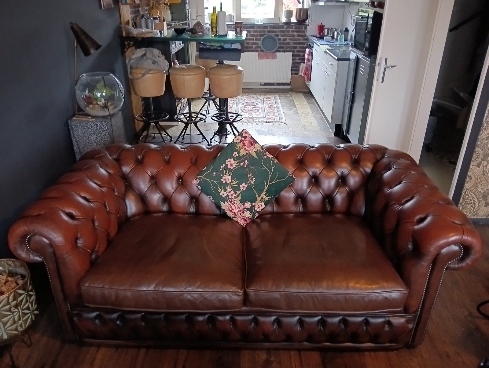 1 original chesterfield original brown 190cm/ 100 cm, Ophalen, Gebruikt, 150 tot 200 cm, Tweepersoons