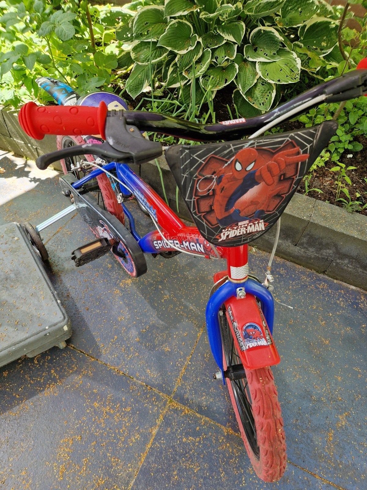 Kinderfiets met zij wielitjes, Ophalen, Velgrem, Spederman, 16 tot 20 inch