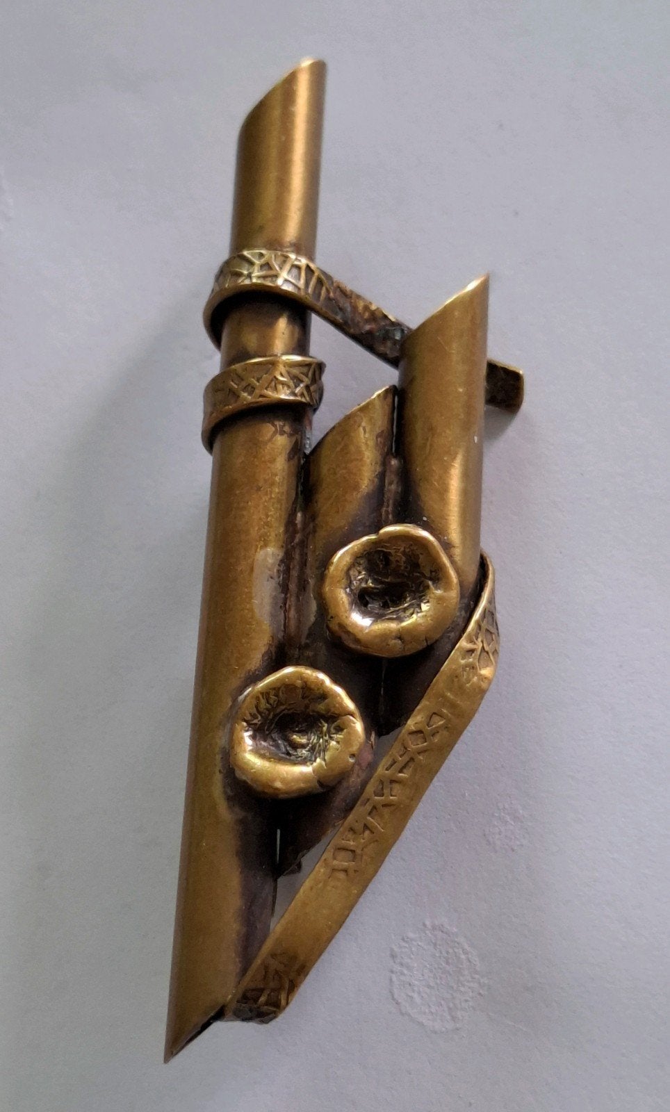Vintage modernistische design broche bamboe buizen Jaren 60, Ophalen of Verzenden