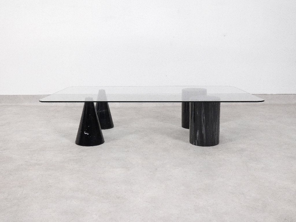 Rectangular Italian marble & glass coffee table, Gebruikt, 100 tot 150 cm, Rechthoekig, Glas