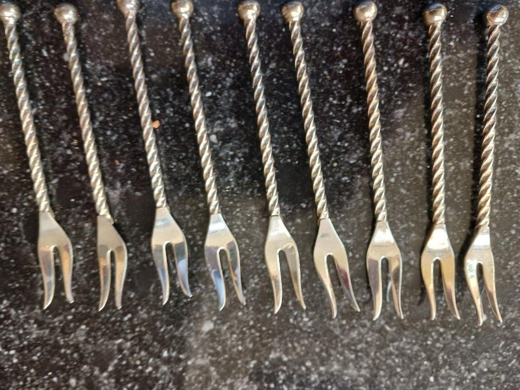 Vintage 8 verzilverde cocktailprikkers / vorkjes AH, Ophalen of Verzenden