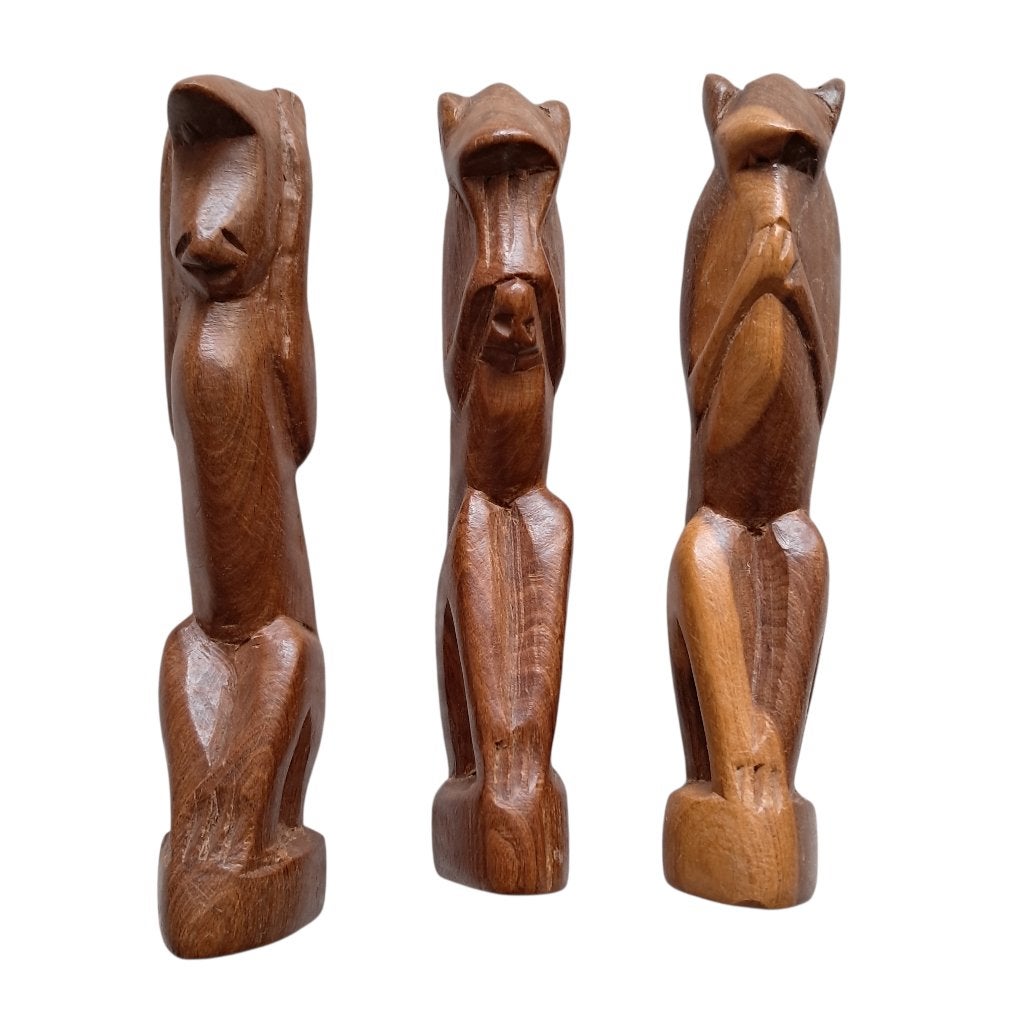Horen zien en zwijgen aapjes houtsnijwerk hoogte 16 cm 1508, Houtsnijwerk, Minder dan 20 cm, Ophalen of Verzenden, Hout