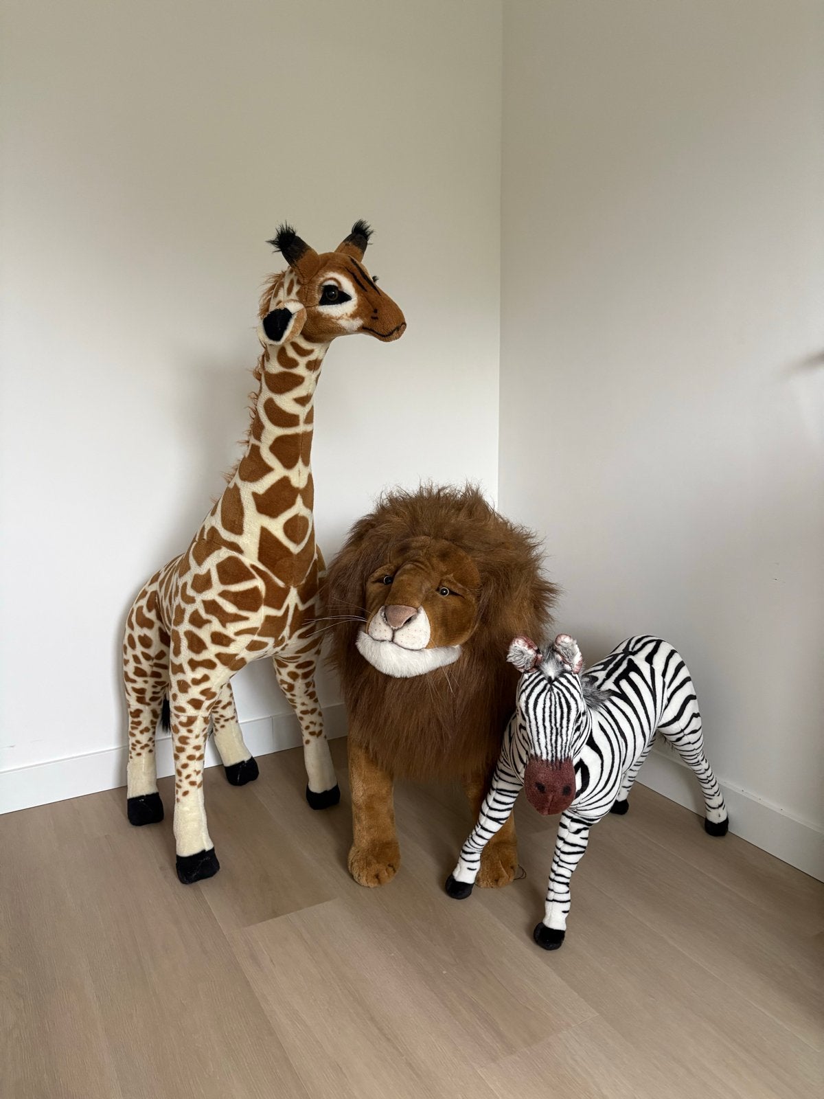 Grote knuffels jungle kamer: Giraf, Leeuw, Zebra, Ophalen, Gebruikt, Giraf, Bruin