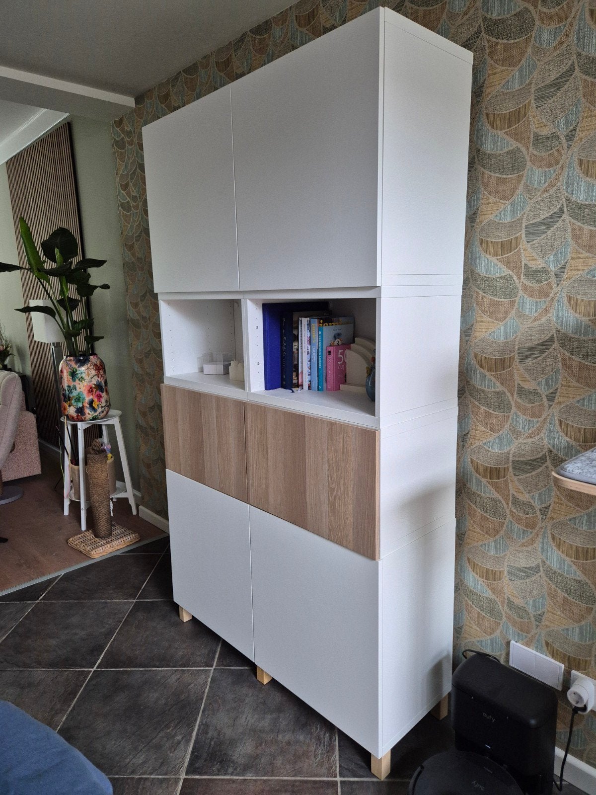 Ikea Besta kast wit/eiken, Ophalen, Met deur(en), 100 tot 150 cm, 200 cm of meer
