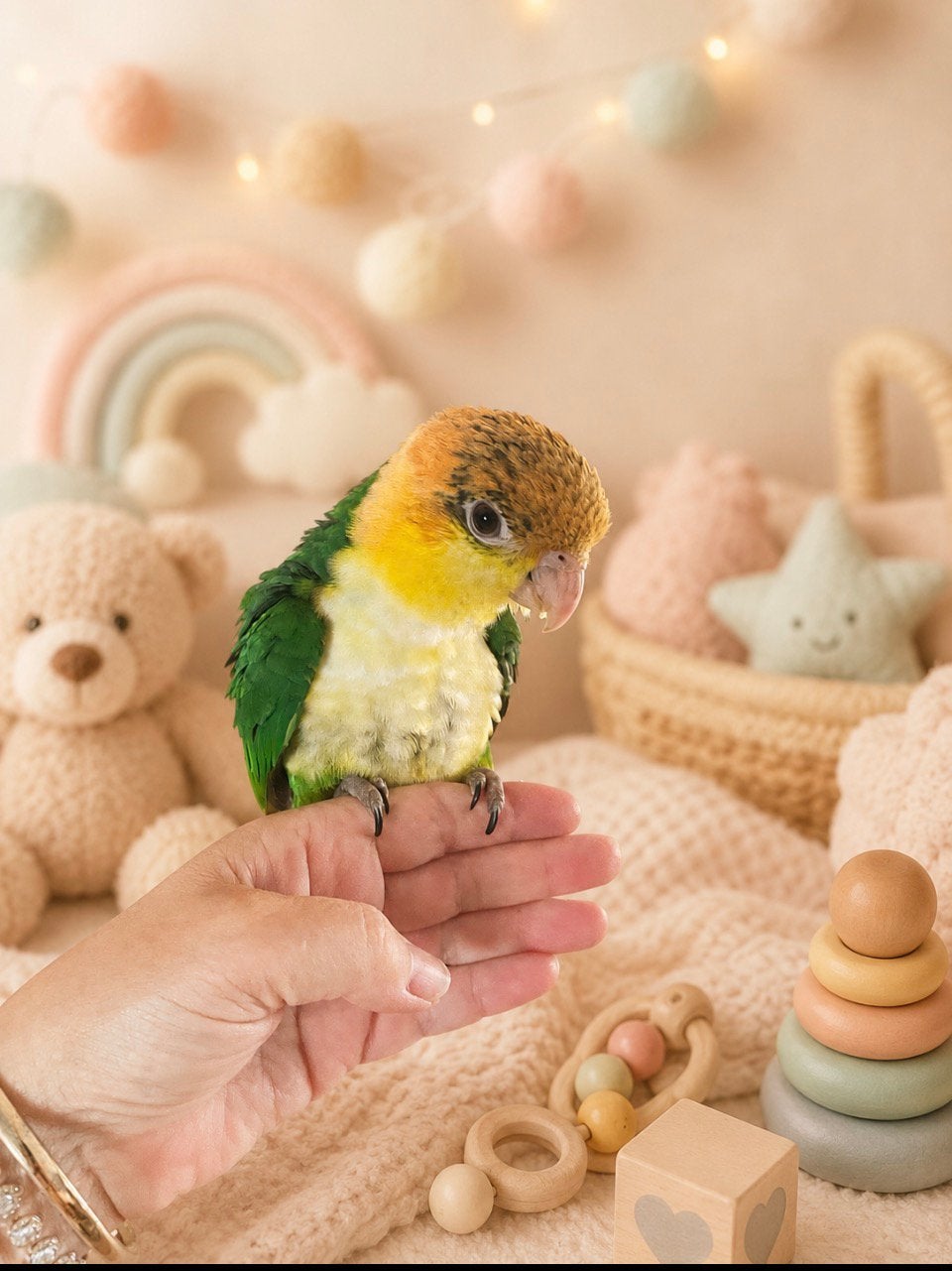 Groendij/ roestkop caique, Meerdere dieren, Papegaai