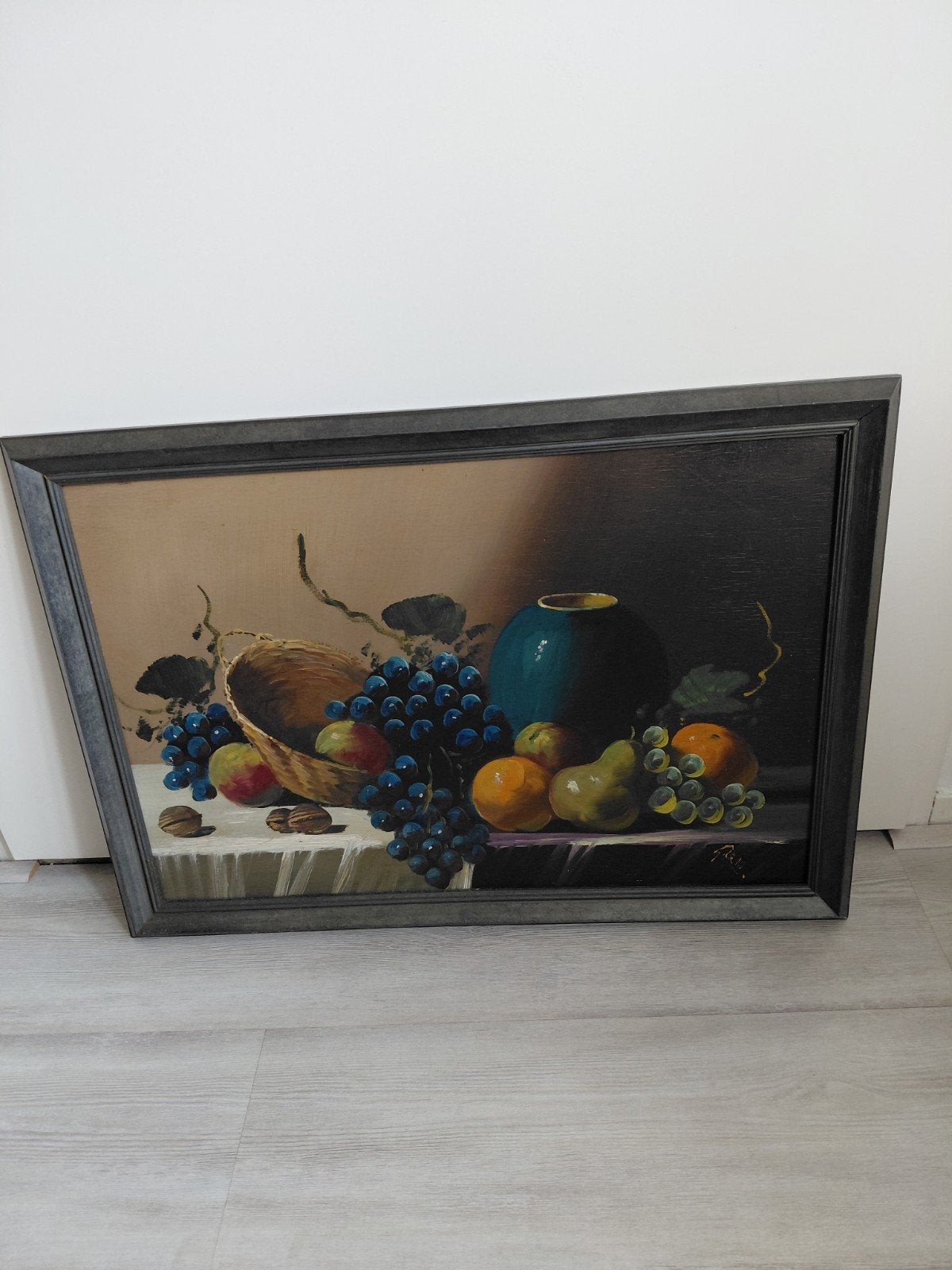prachtig stilleven met fruit 63x46 cm, Ophalen, Paneel, Stilleven, Gesigneerd