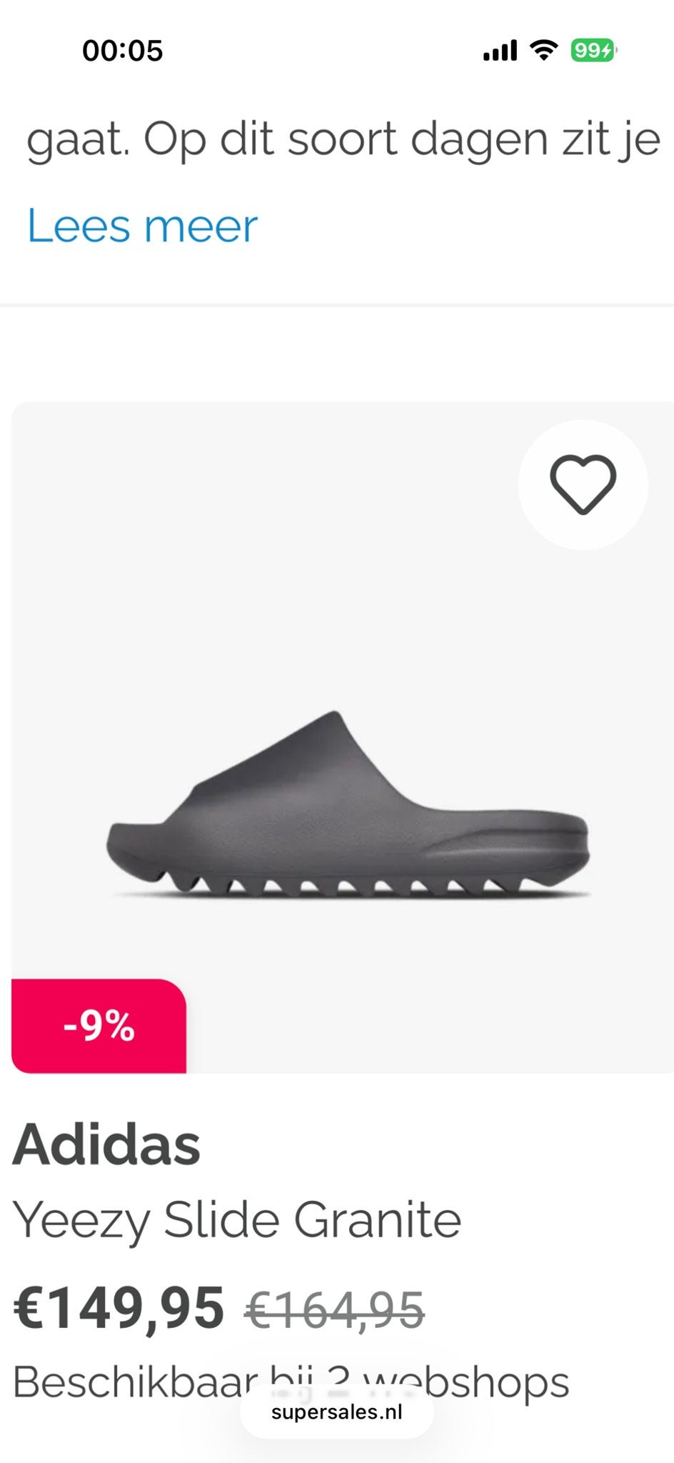 Adidas Yeezy Slide Granite - Comfortabele Slippers, Kleding | Dames, Ophalen of Verzenden, Zo goed als nieuw, Grijs, Slippers