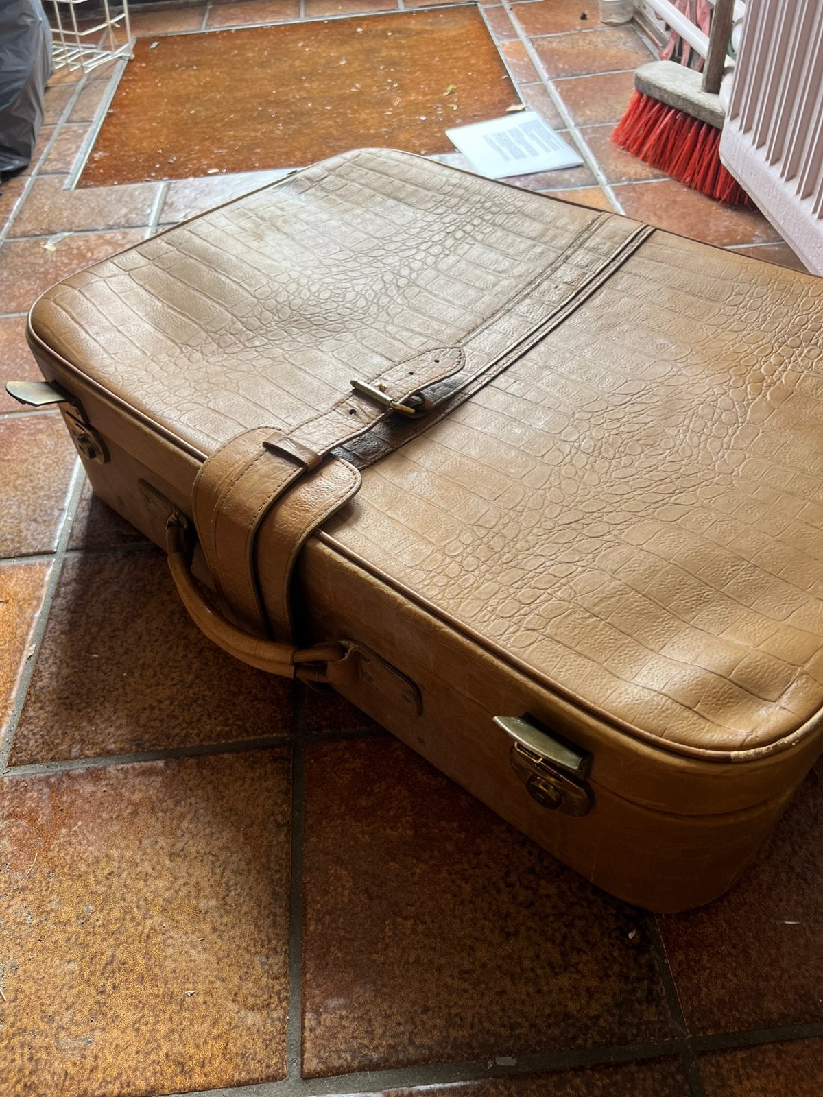 Vintage Krokodillenleer Look Koffer - Bruin, Ophalen, Overige materialen, Gebruikt, 50 tot 60 cm