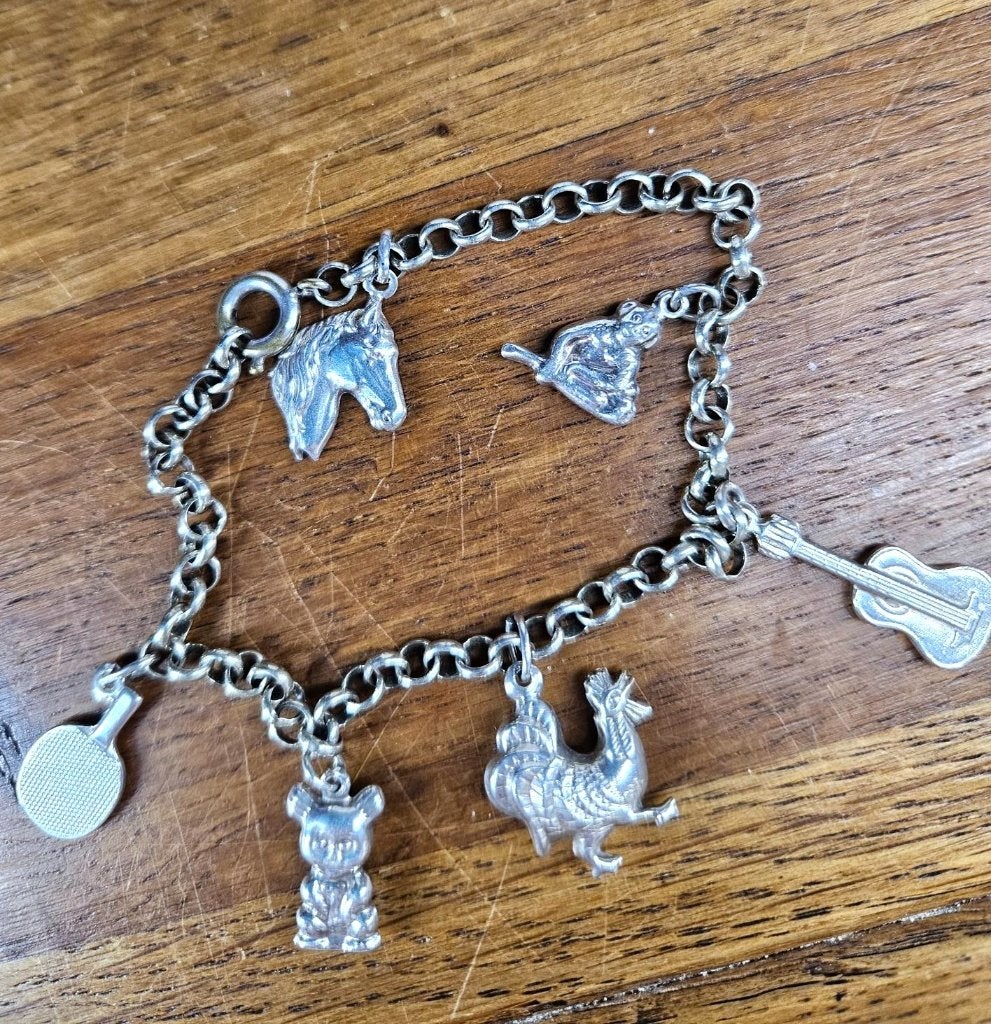 Prachtige zilveren (835) JASSERON armband met 6 bedels, Ophalen, Zo goed als nieuw, Met bedels of kralen, Zilver