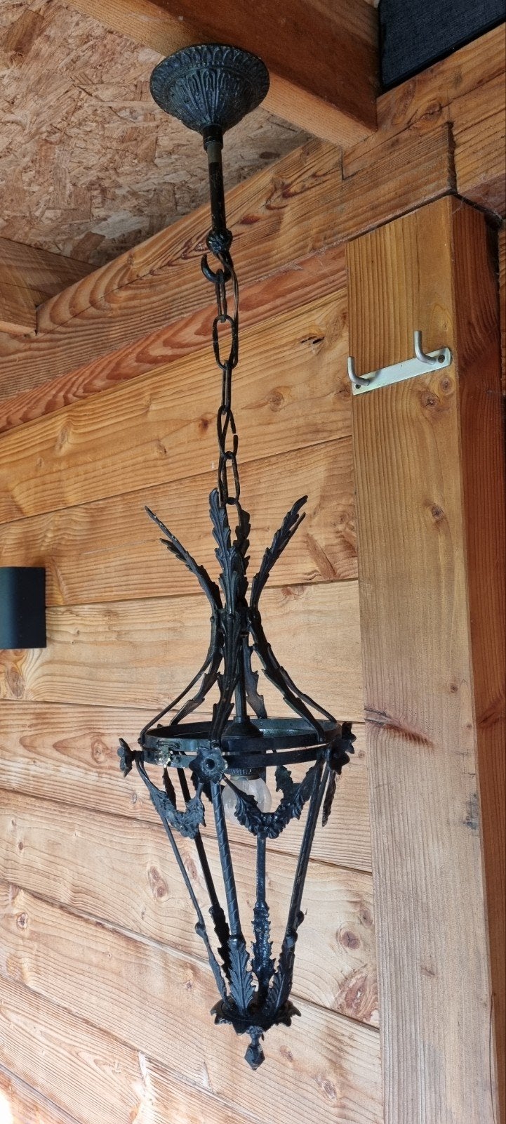 Brocante ijzeren hanglamp - Uniek design, Huis en Inrichting, Gebruikt, E14 (klein), Ophalen of Verzenden, Metaal