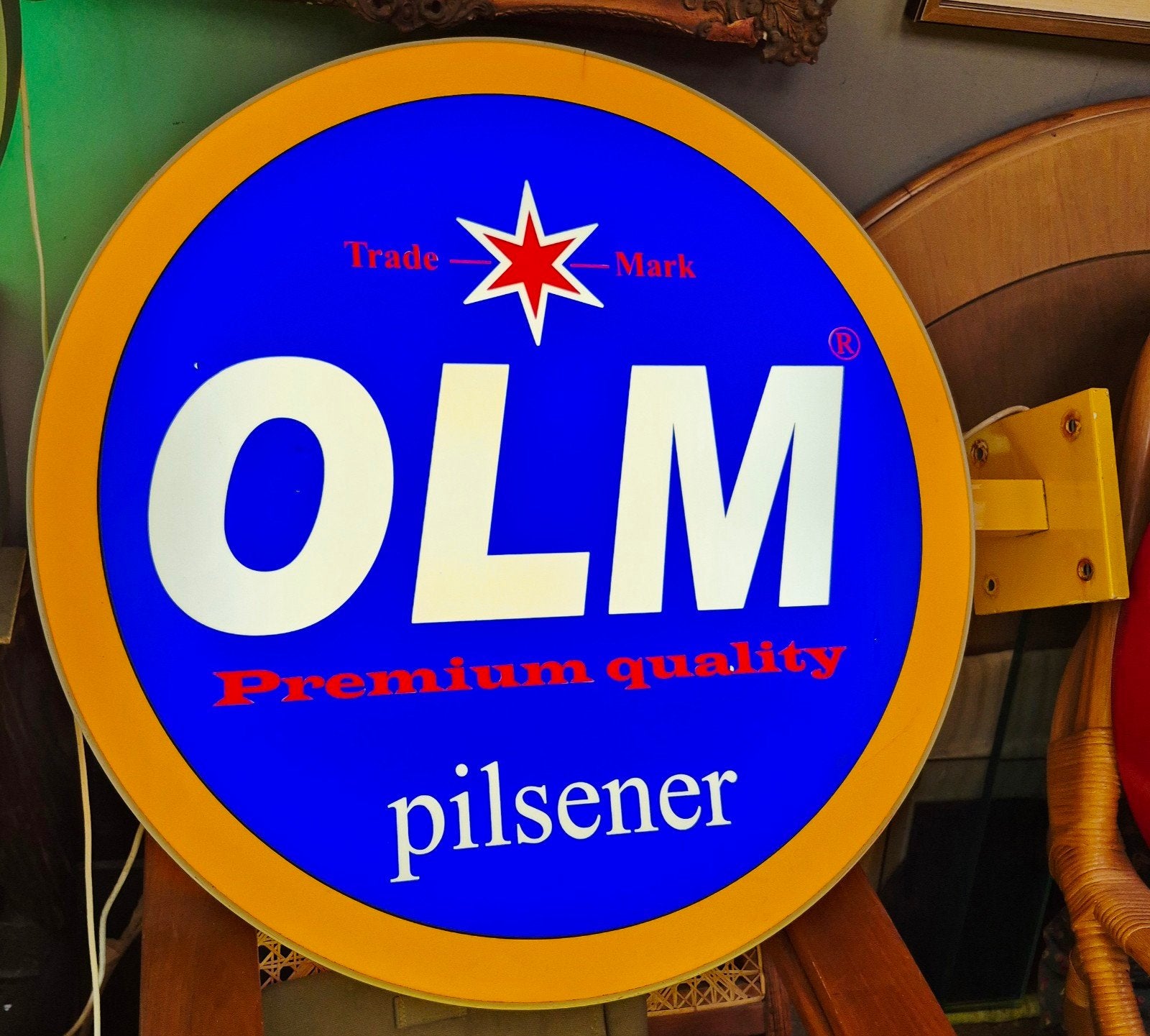 Dubbelzijdige, XL lichtbak, lichtreclame OLM pilsener bier, Ophalen, Zo goed als nieuw, Reclamebord, Plaat of Schild, Overige merken
