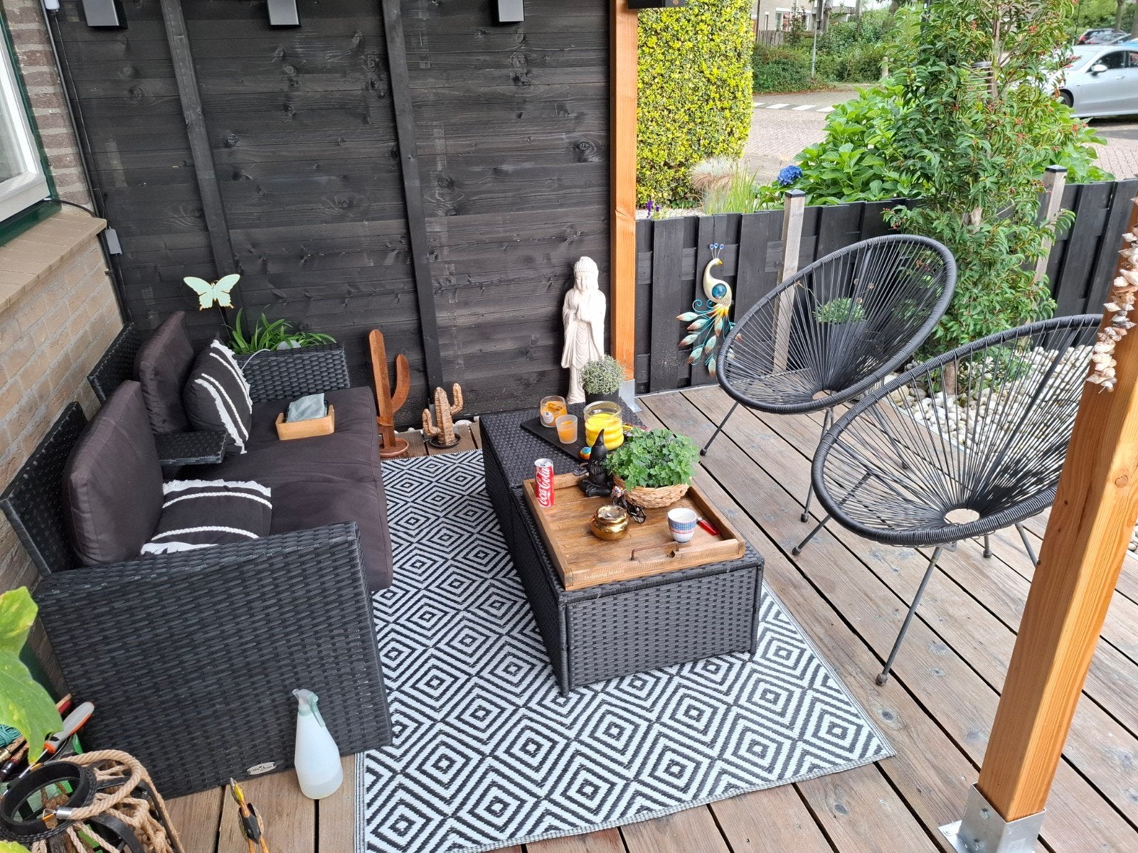 Zwarte Wicker Loungeset met 2 stoelen, Tuin en Terras, Tuinsets en Loungesets, 4 zitplaatsen, Ophalen of Verzenden, Loungeset