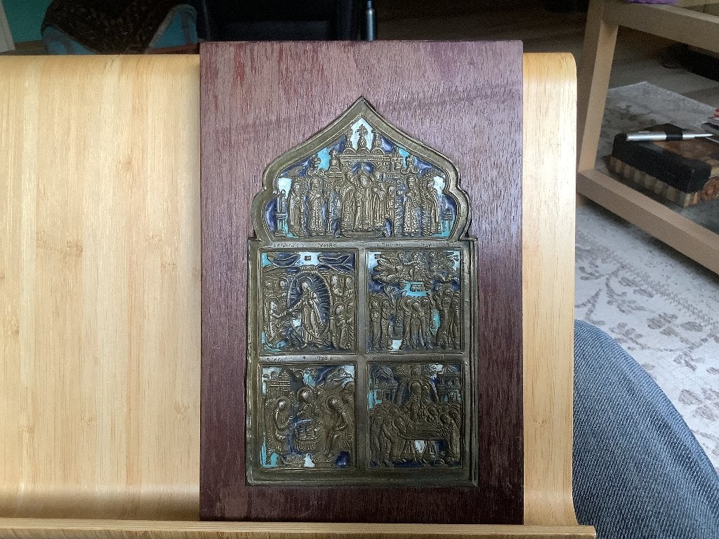 Antiek Russisch orthodox reisicoon (skladen), Antiek en Kunst, Ophalen of Verzenden