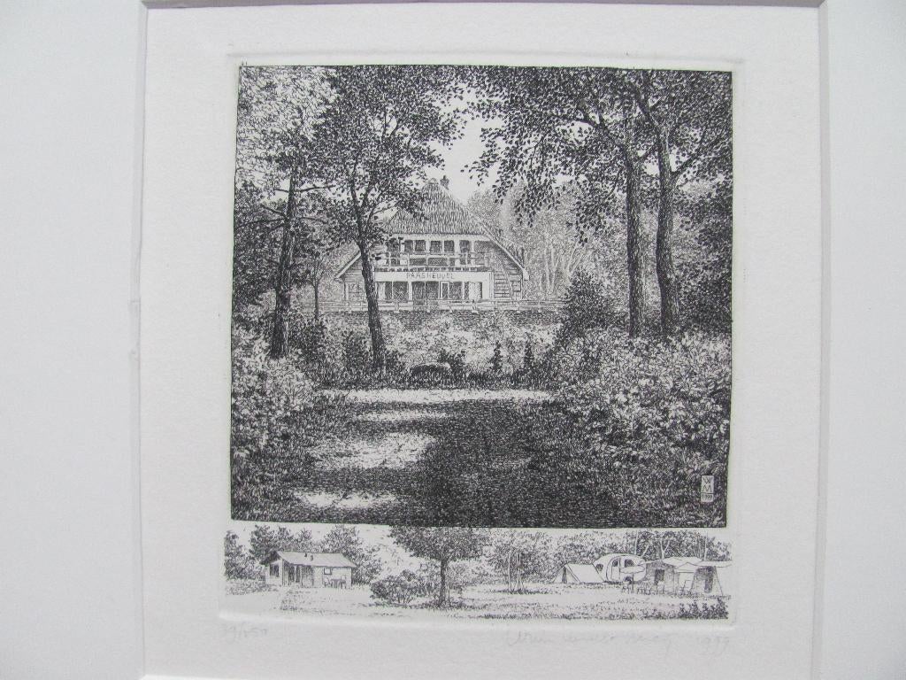 Wim van der Meij (1949) - Vierhouten Paasheuvel, Antiek en Kunst, Kunst | Etsen en Gravures, 30 cm, Origineel, Ophalen of Verzenden