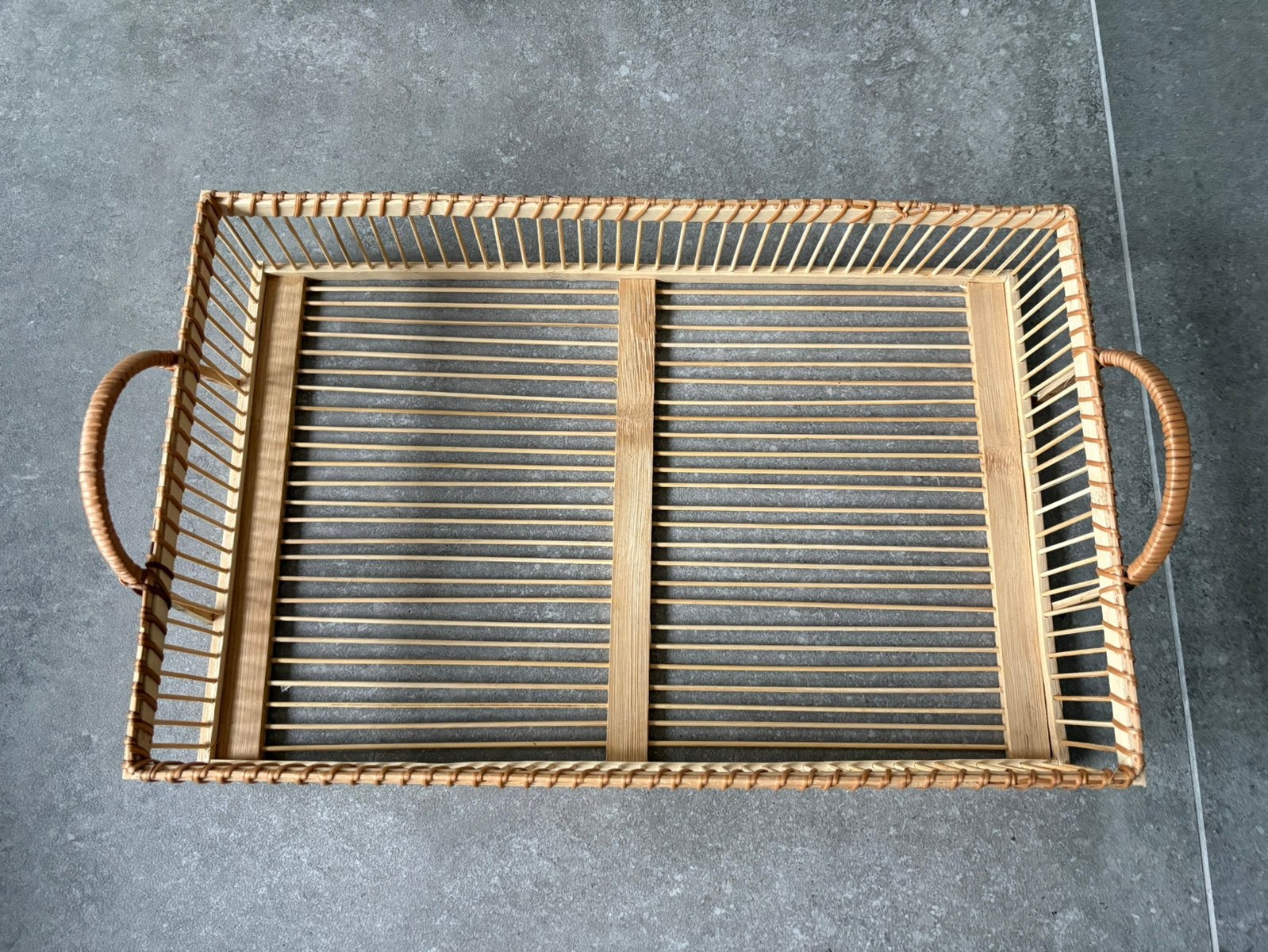 Houten dienblad draagmand 41x26x8, Ophalen, Zo goed als nieuw, Dienblad, Rechthoekig