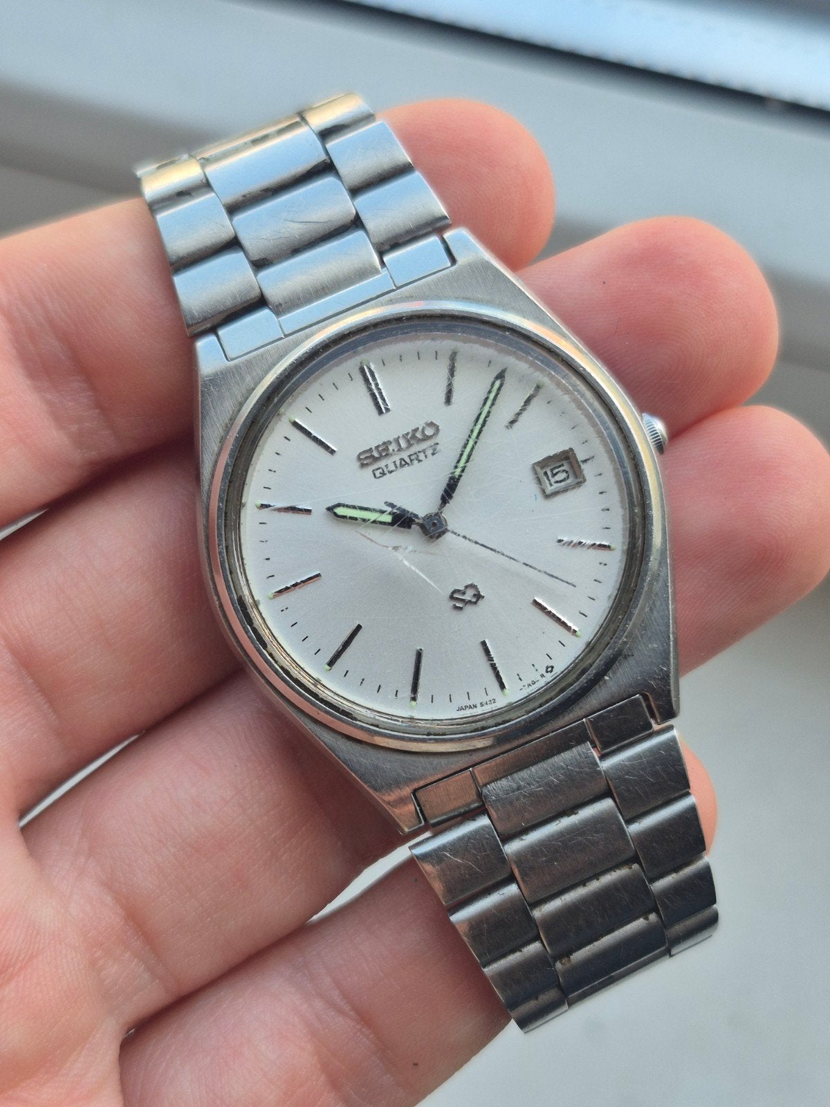 Seiko SQ Quartz Polshorloge Ref. 5H22-7A00, 1-26-1, Ginza, Chuo-ku, Tokyo 104-8110, Japan, Seiko, Gebruikt, Seiko Watch Corporation