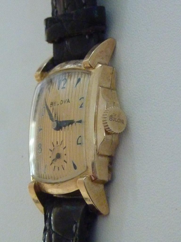 Art Deco, Bulova, polshorloge, 10k Gold Filled, vintage,1950, Overige merken, Leer, Polshorloge, Ophalen of Verzenden