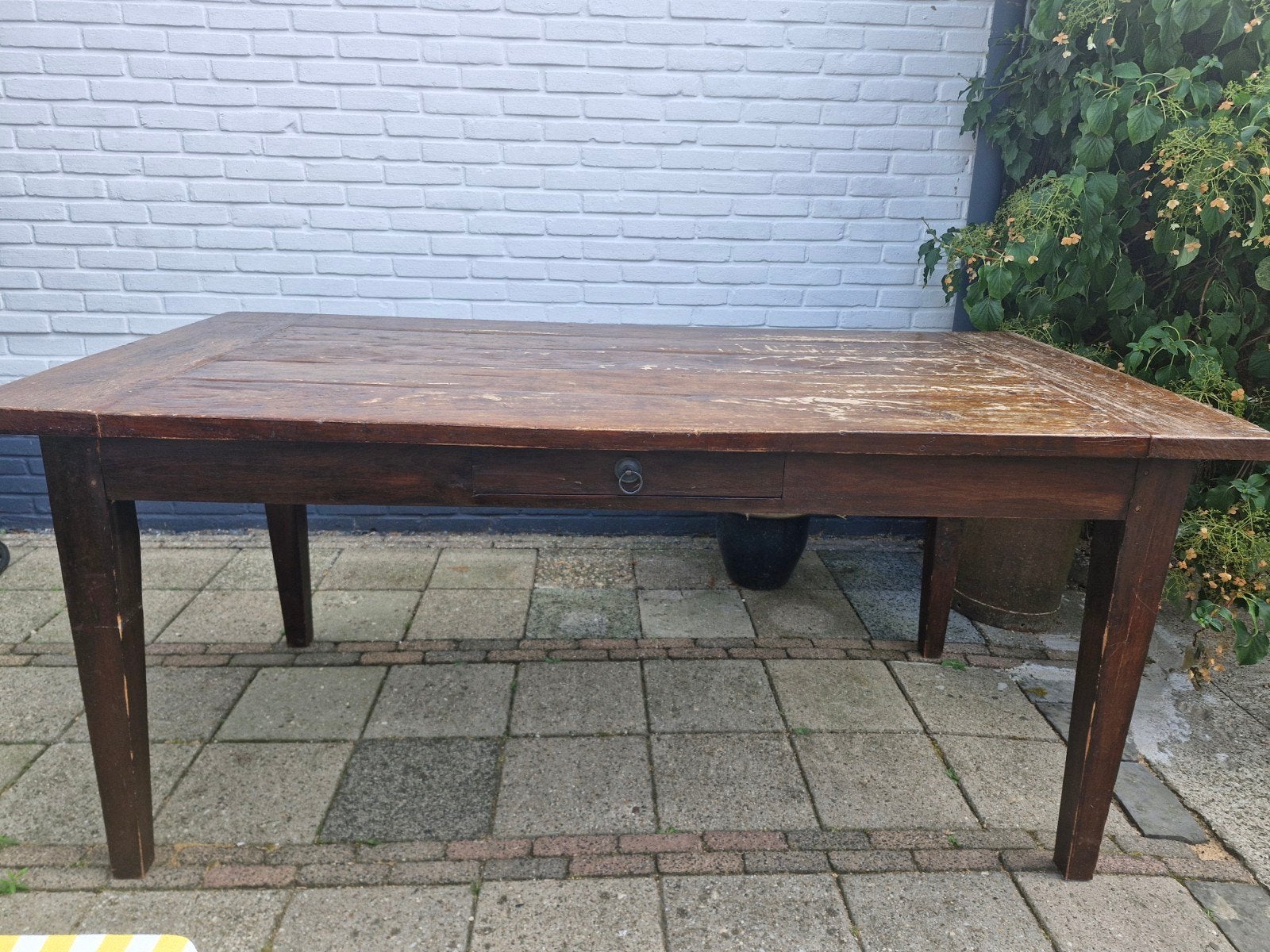 Doorleefde teakhouten eettafel 180x90, Ophalen, Gebruikt, 50 tot 100 cm, 150 tot 200 cm