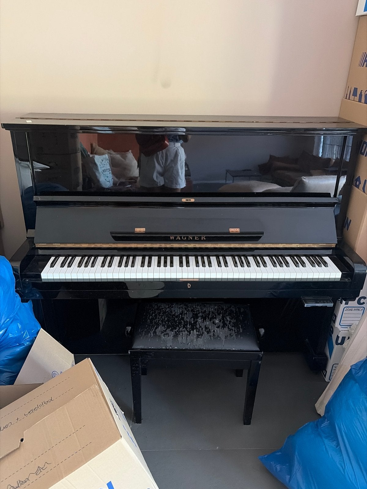 Wagner Piano - Zwart Hoogglans met pianobank, Ophalen, Gebruikt, Zwart, Piano