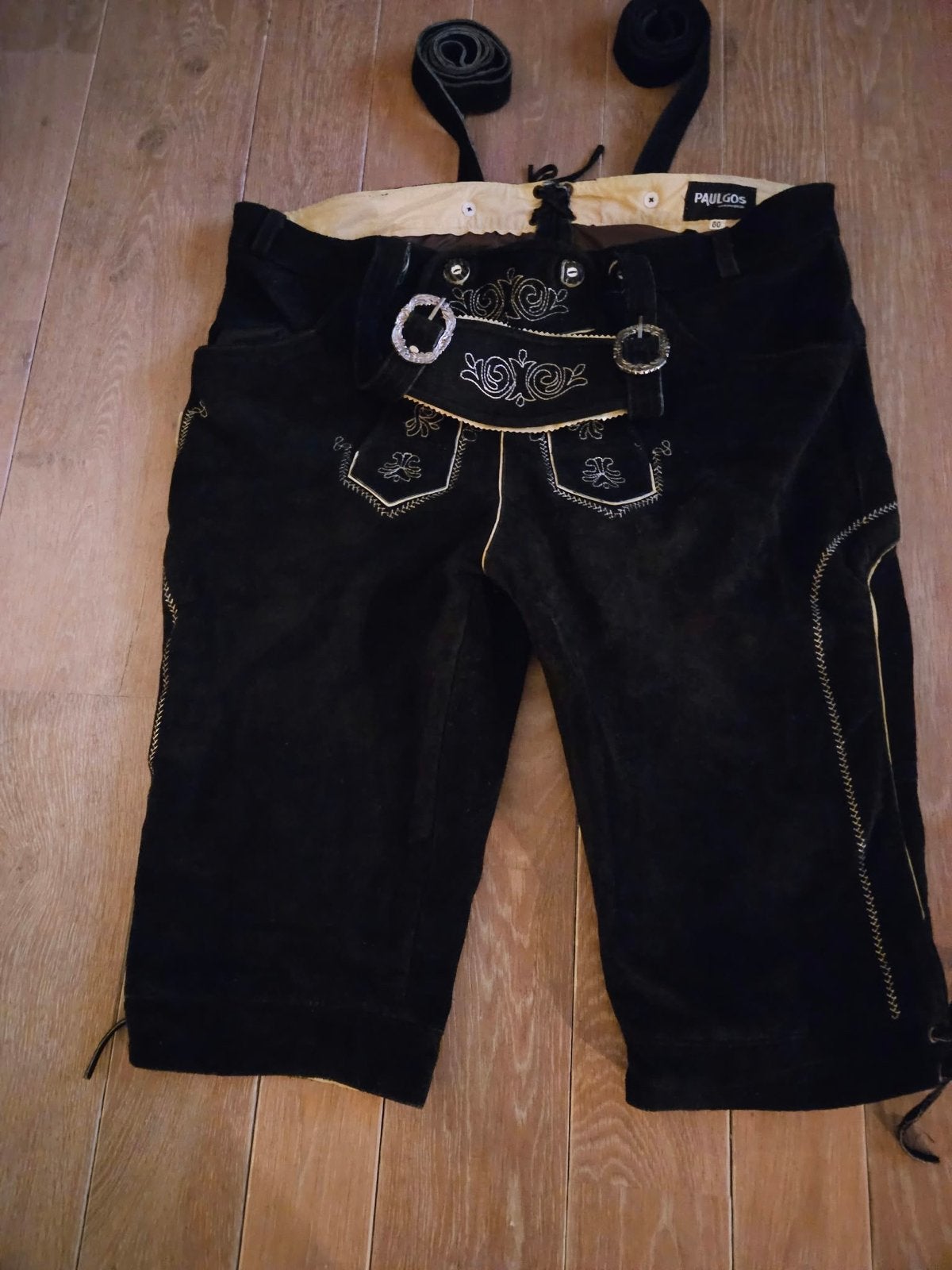Paulgos Lederhose Zwart - Maat 60, Ophalen of Verzenden, Zo goed als nieuw, Overige maten, Zwart