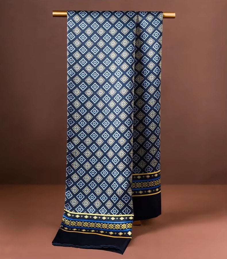 Blauw gouden patroon zijde heren sjaal (kravat sjieke das), Verzenden, Nieuw, Overige maten, Sjaal