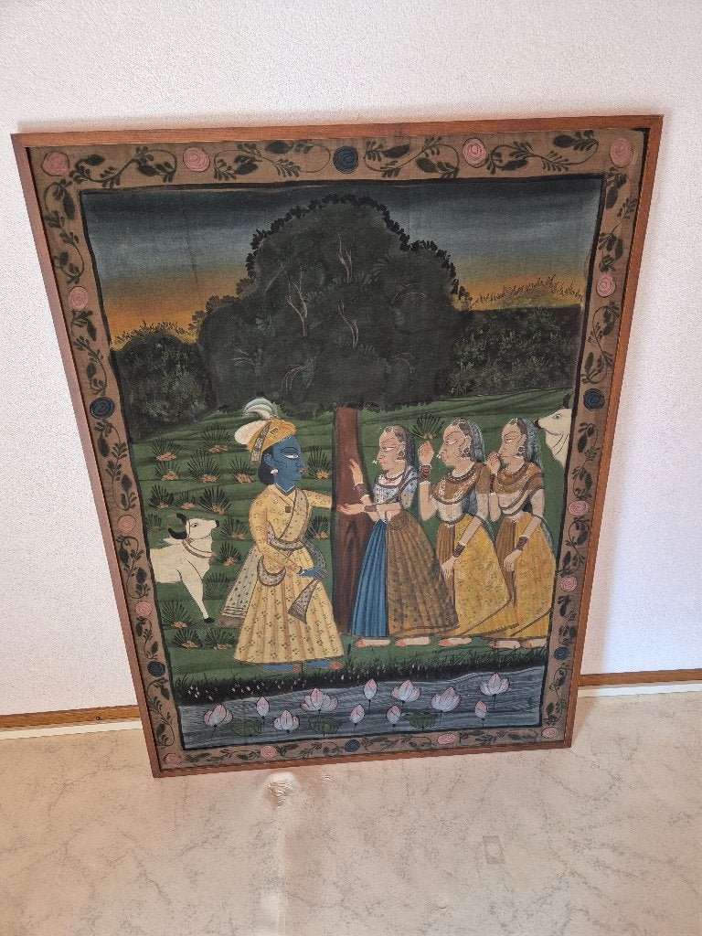 Vintage indiase pichwaistijl schilderij in lijst, Ophalen, India, 130 cm, Meerkleurig