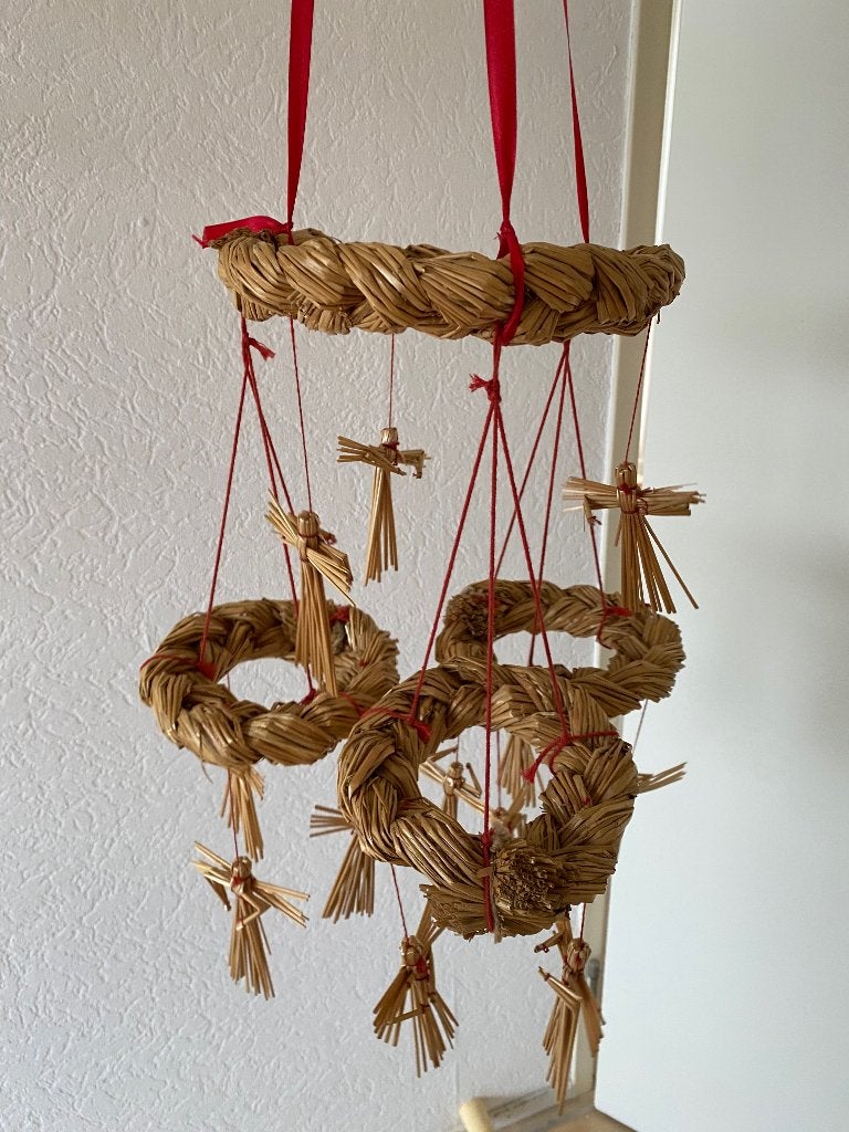 Vintage Kerst Zweedse stro kransen hanger Engelen zgan, Ophalen of Verzenden, Zo goed als nieuw
