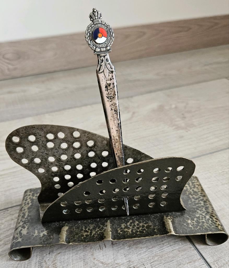 Vintage metalen brievenhouder met briefopener, Ophalen of Verzenden