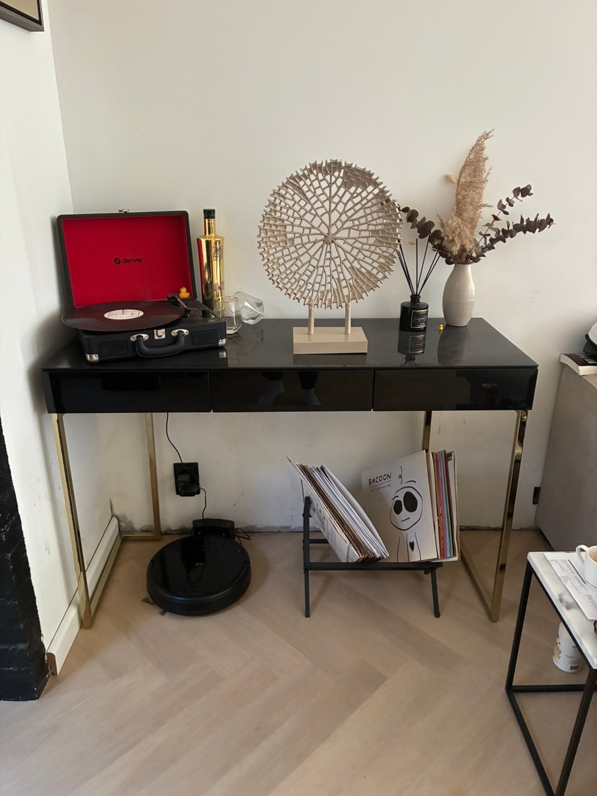 Lorenzo Black Glass Console Table, Huis en Inrichting, Ophalen, 100 tot 150 cm, Glas, Zo goed als nieuw