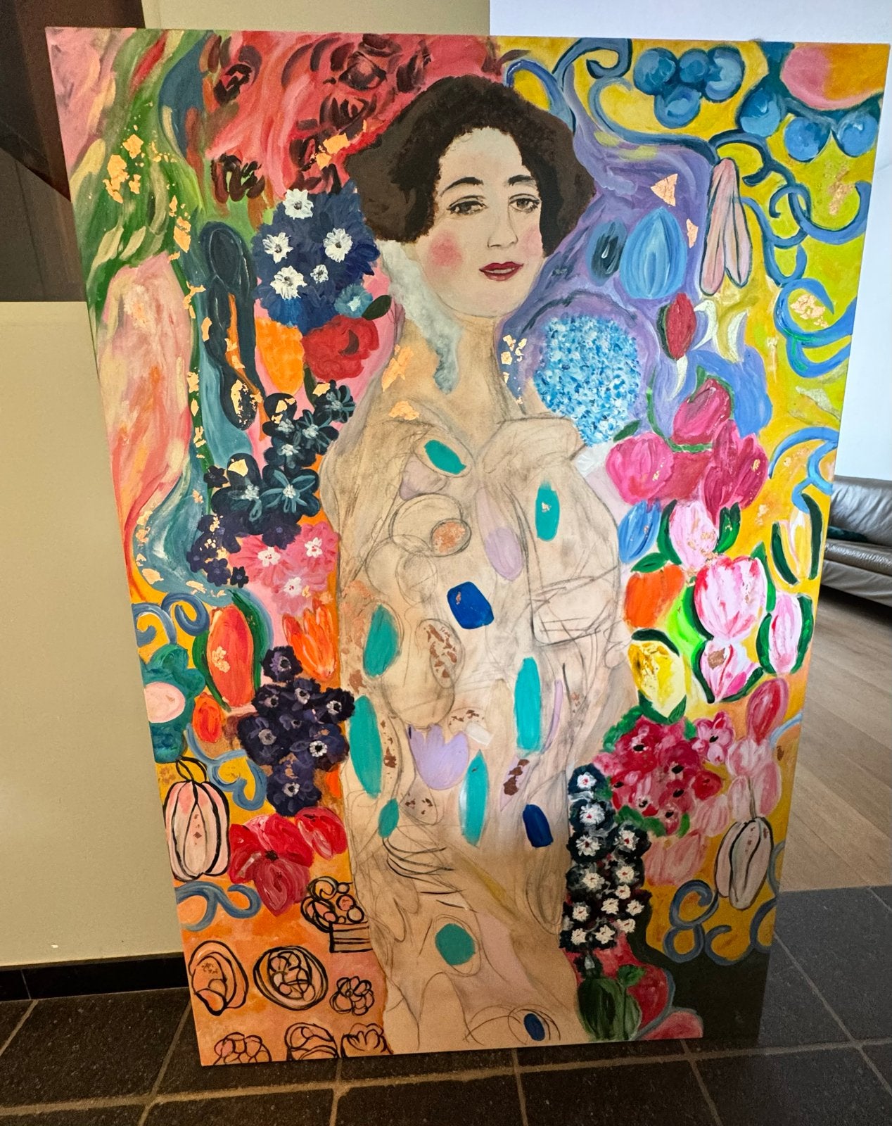 Kleurrijk portret schilderij in Klimt-stijl, Ophalen