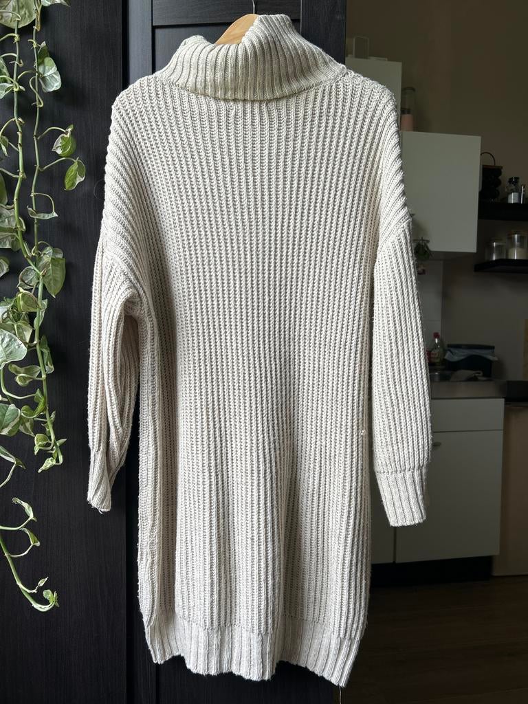 Gebreide coltrui jurk in gebroken wit - Maat S/M, Ophalen of Verzenden, Gedragen, Maat 36 (S), Wit