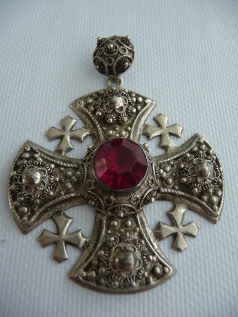 vintage zilveren JERUZALEM KRUISHANGER - 50-60 jaren, Ophalen of Verzenden, Zilver, Hanger