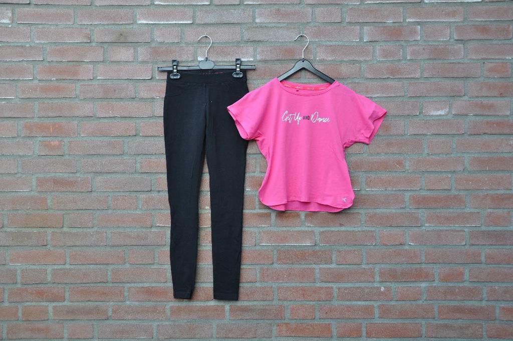 Dans outfit 140/146, danslegging en top 140/146, Ophalen of Verzenden, Zo goed als nieuw, Meisje, Shirt of Longsleeve