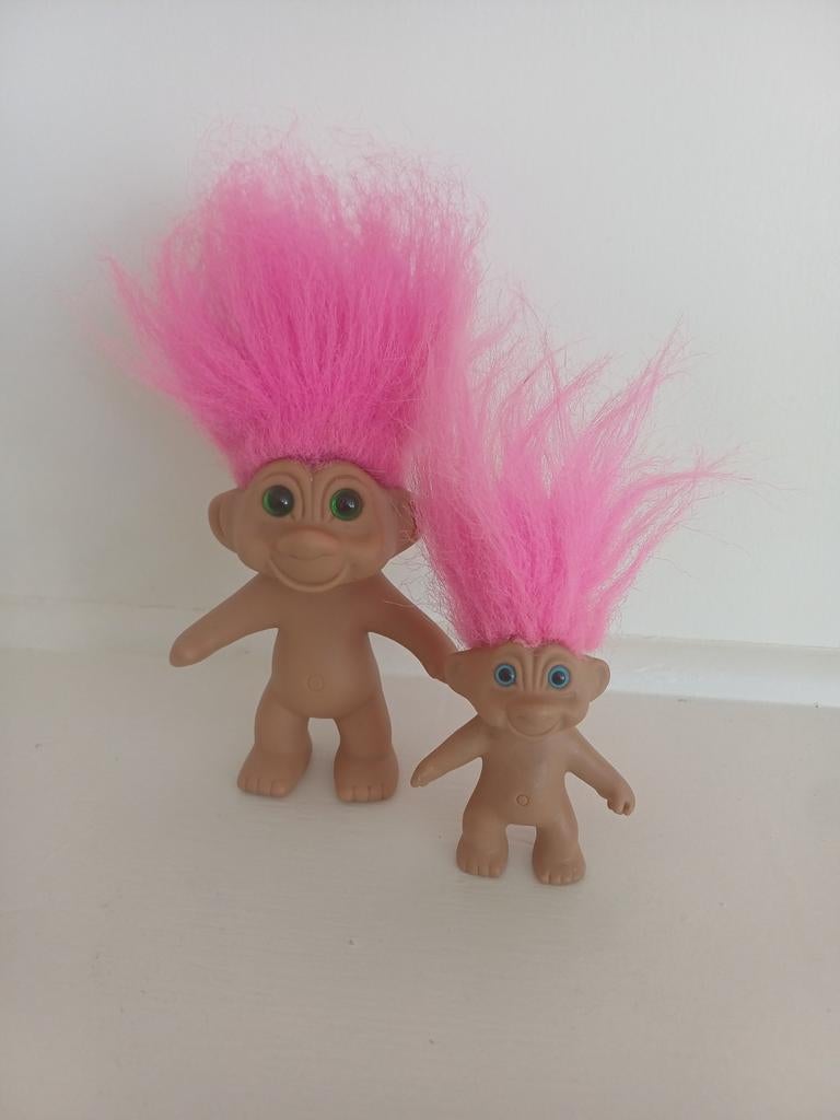 2 Roze Trollen Vintage Jeugdsentiment - 11 en 7 cm, Ophalen of Verzenden, Gebruikt