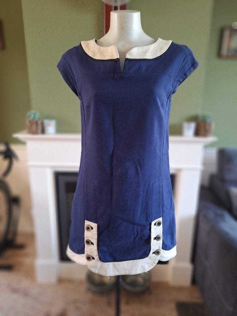 Hoss Intropia blauw crème mini jurk spijkerstof achtig 40, Maat 38/40 (M), Zo goed als nieuw, Hoss Intropia, Boven de knie
