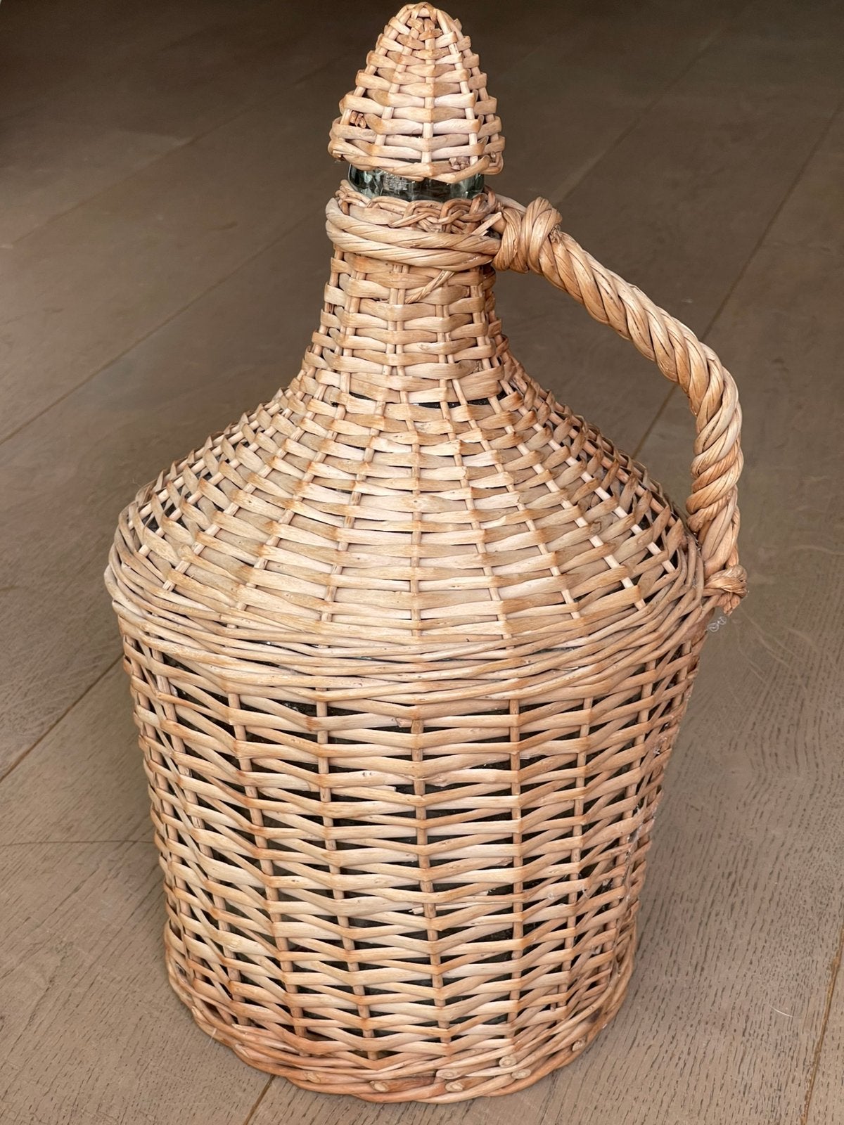 Vintage rieten mandfles wijn, Ophalen of Verzenden, Zo goed als nieuw, Rond, Riet