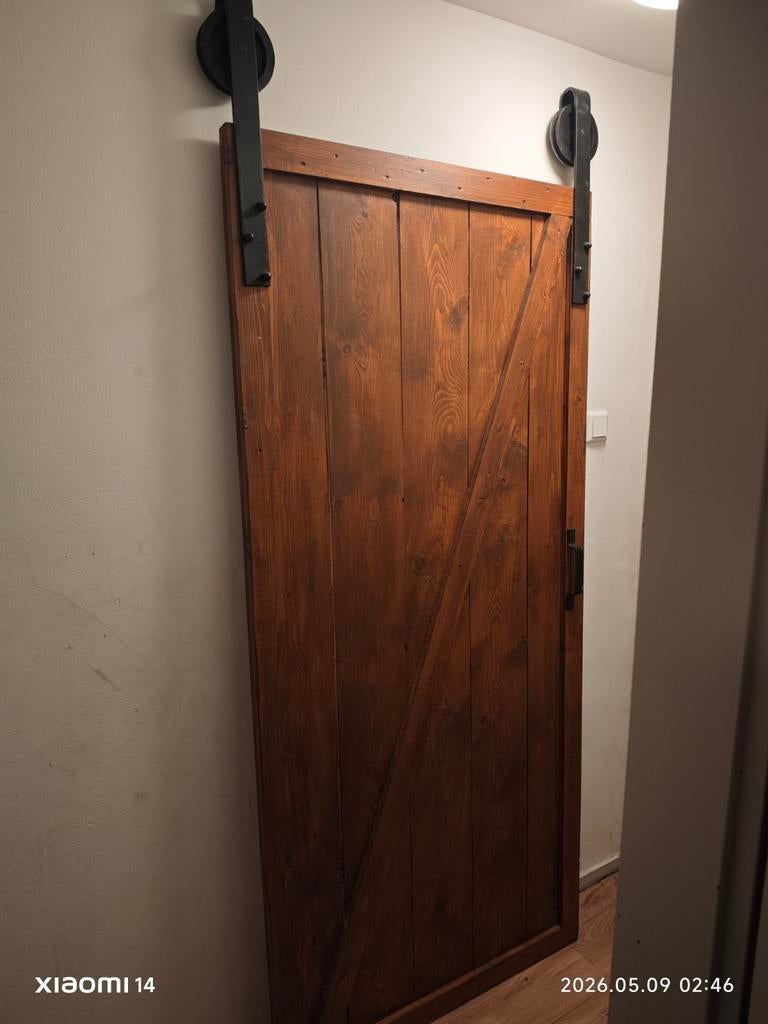 Loft deur met rail en schuifbeugel, Ophalen, Gebruikt, 80 tot 100 cm, Binnendeur