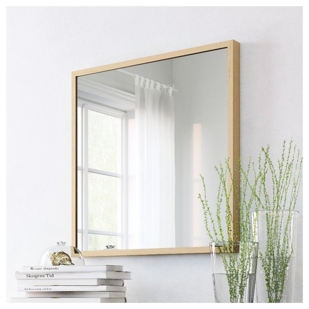 IKEA Steve spiegel houten lijst 70x70x5 cm, Huis en Inrichting, Woonaccessoires | Spiegels, Vierkant, Ophalen of Verzenden, Zo goed als nieuw