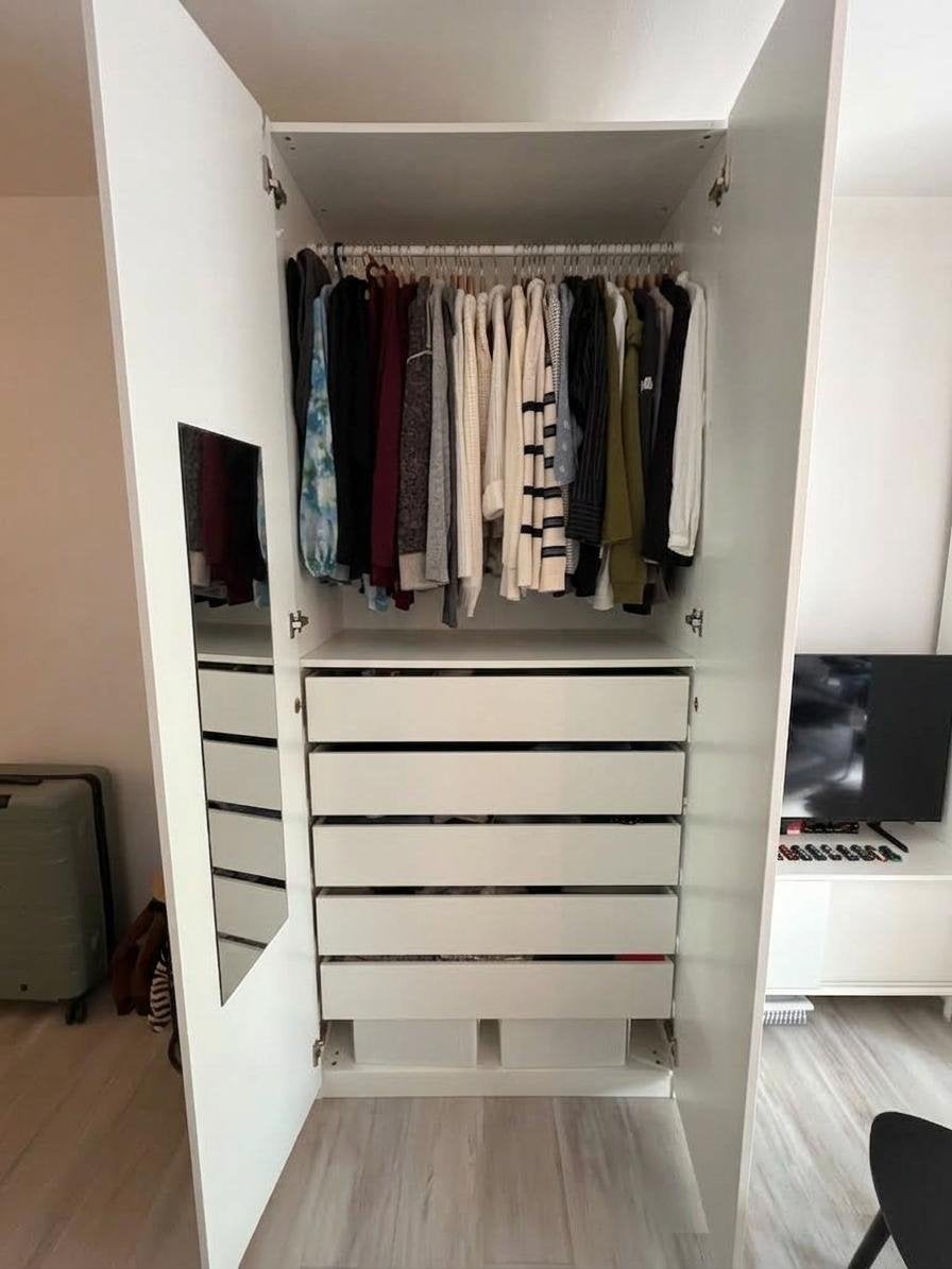 Ikea PAX kledingkast wit met lades en spiegel, Ophalen, PAX, 200 cm of meer, 50 tot 100 cm