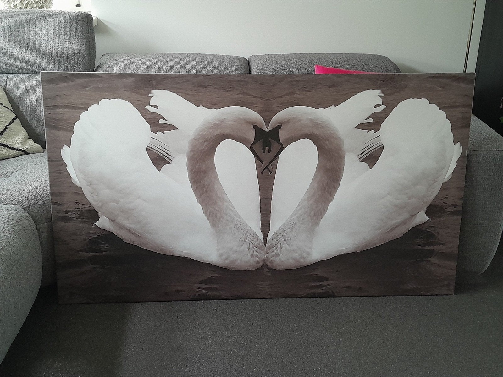 Zwanen op canvas 160x90 cm zwart-wit, Ophalen, 125 cm of meer, Zo goed als nieuw, Foto of Poster