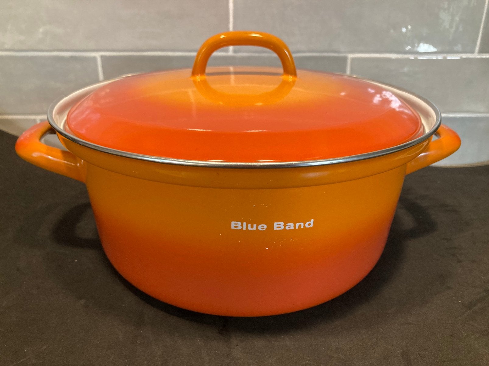 Vintage oranje emaille pan (131024c), Ophalen of Verzenden, Gebruikt, Overige materialen