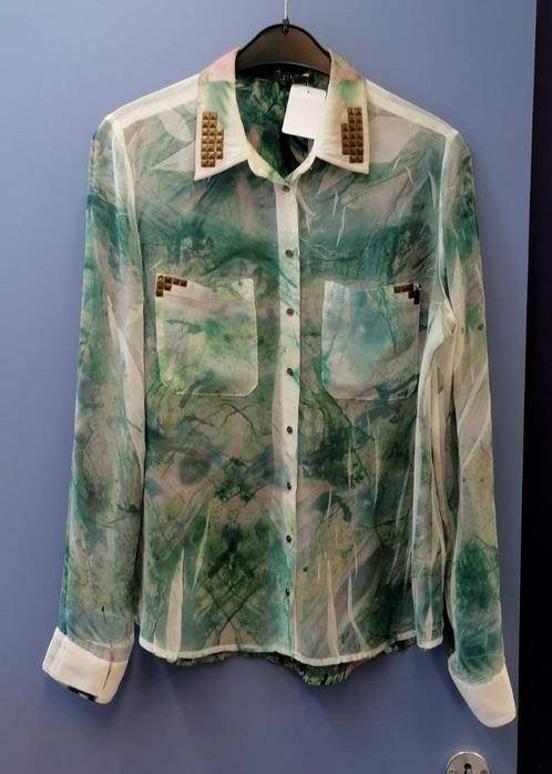 Guess groen creme tinten prachtige blouse + studs S nr 38099, Guess, ., Guess, Ophalen of Verzenden