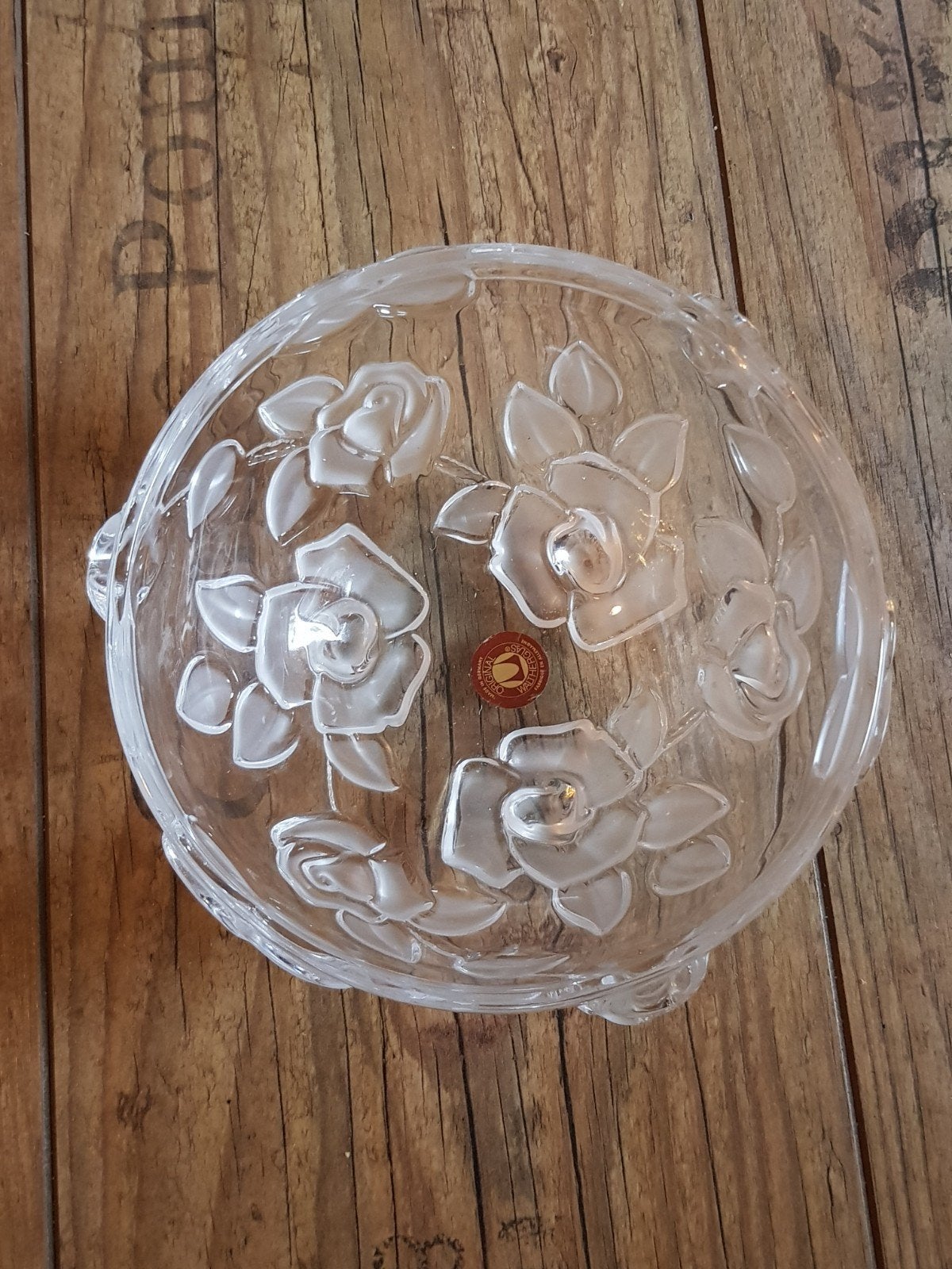 Original walther glas germany kristal schaal met rozen, Ophalen of Verzenden
