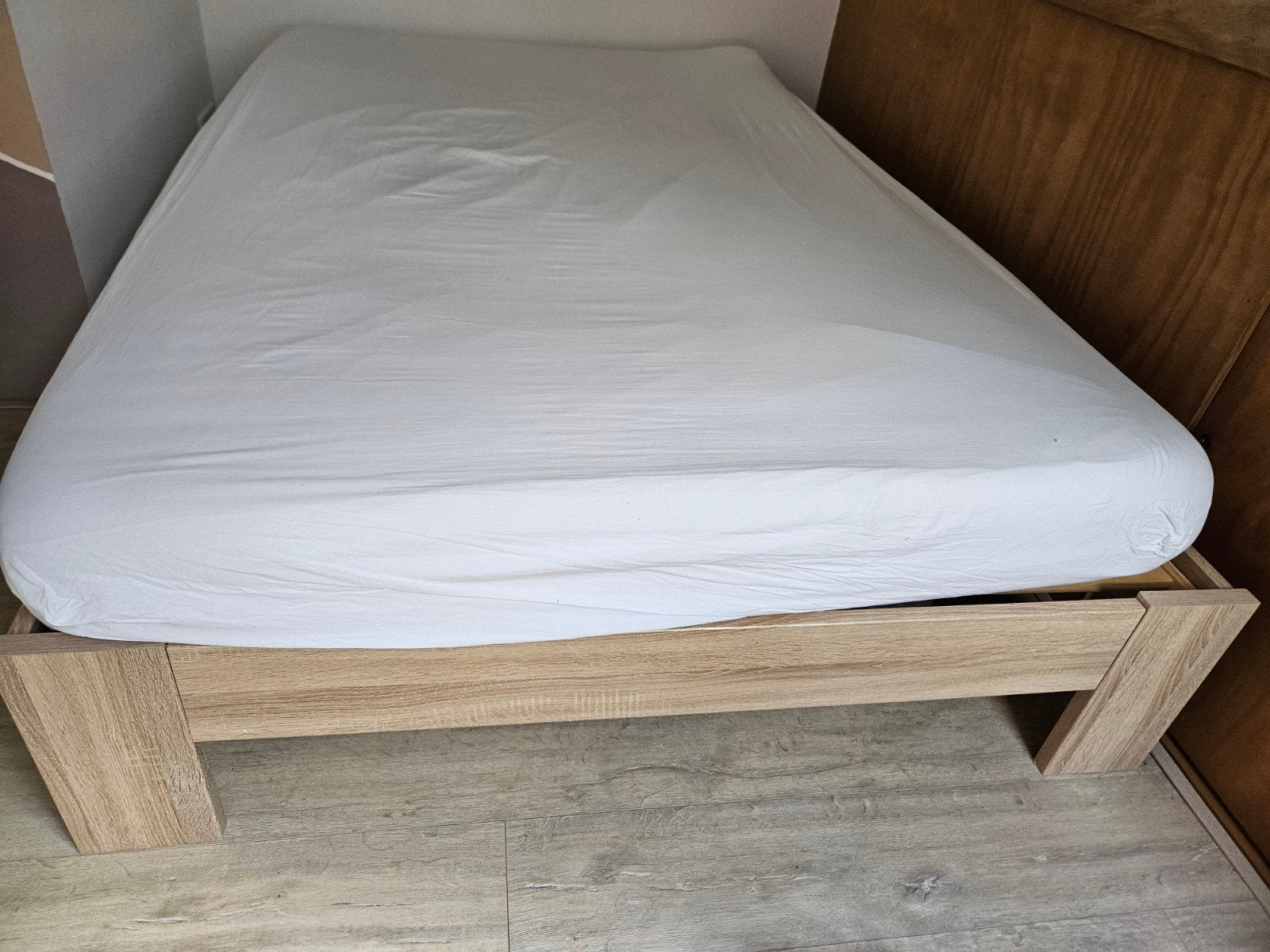 Tweepersoonsbed met lattenbodem en matras, Ophalen, Bruin, Tweepersoons, 140 cm