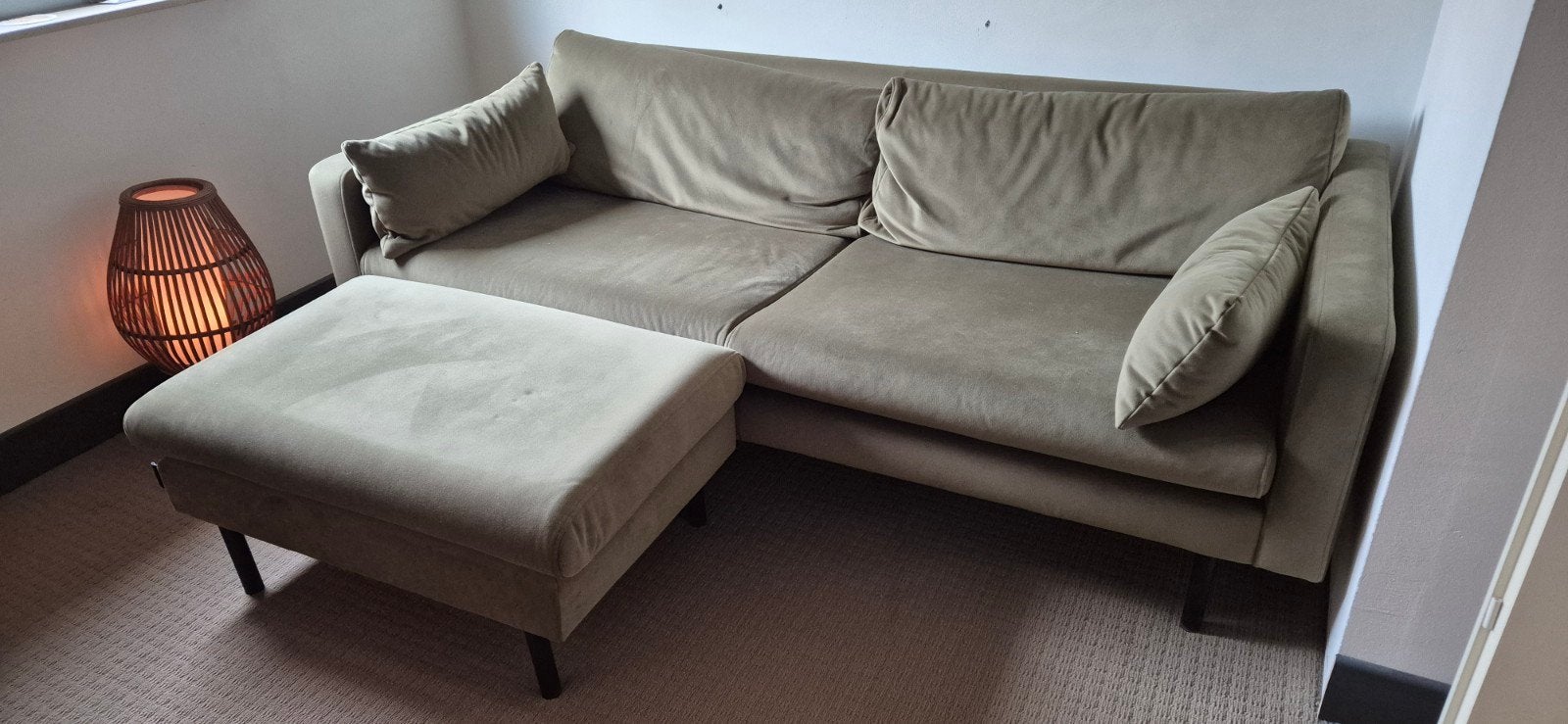 NOUS Living Adam velours kaki met hocker, Ophalen, Zo goed als nieuw, Stof