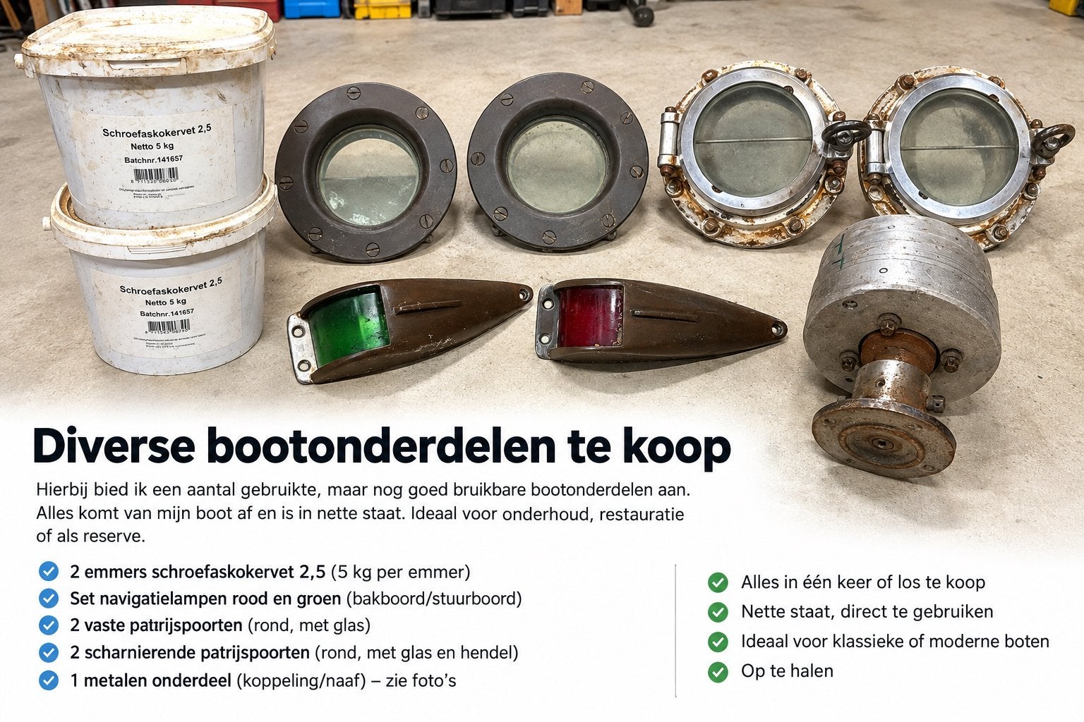 Diverse bootonderdelen: patrijspoorten, navigatielampen, vet, Ophalen, Gebruikt, Overige typen, Zeilboot of Motorboot